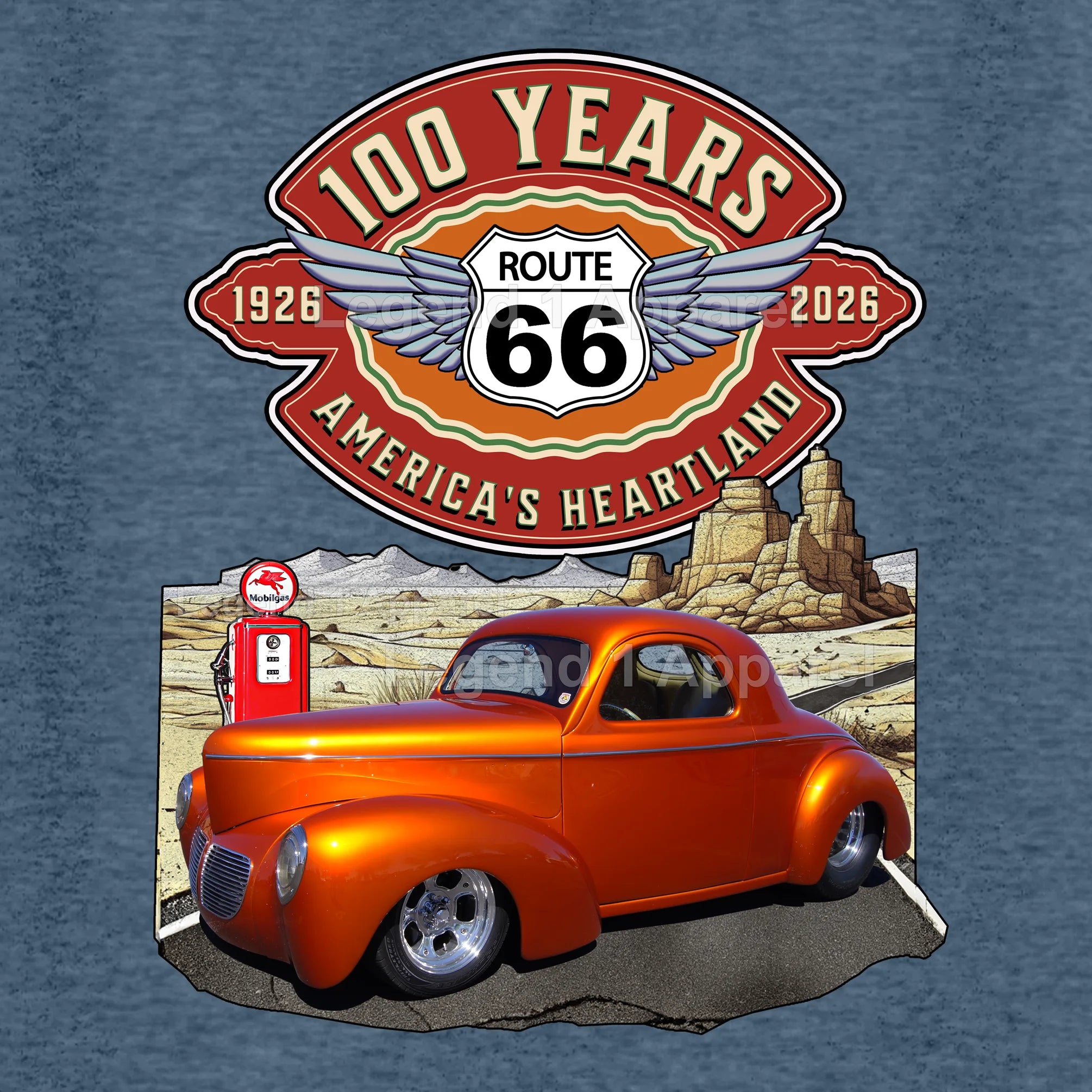 1941 Willys Coupe Classic Car Graphic Tee – Route 66 100 Years T-Shirt