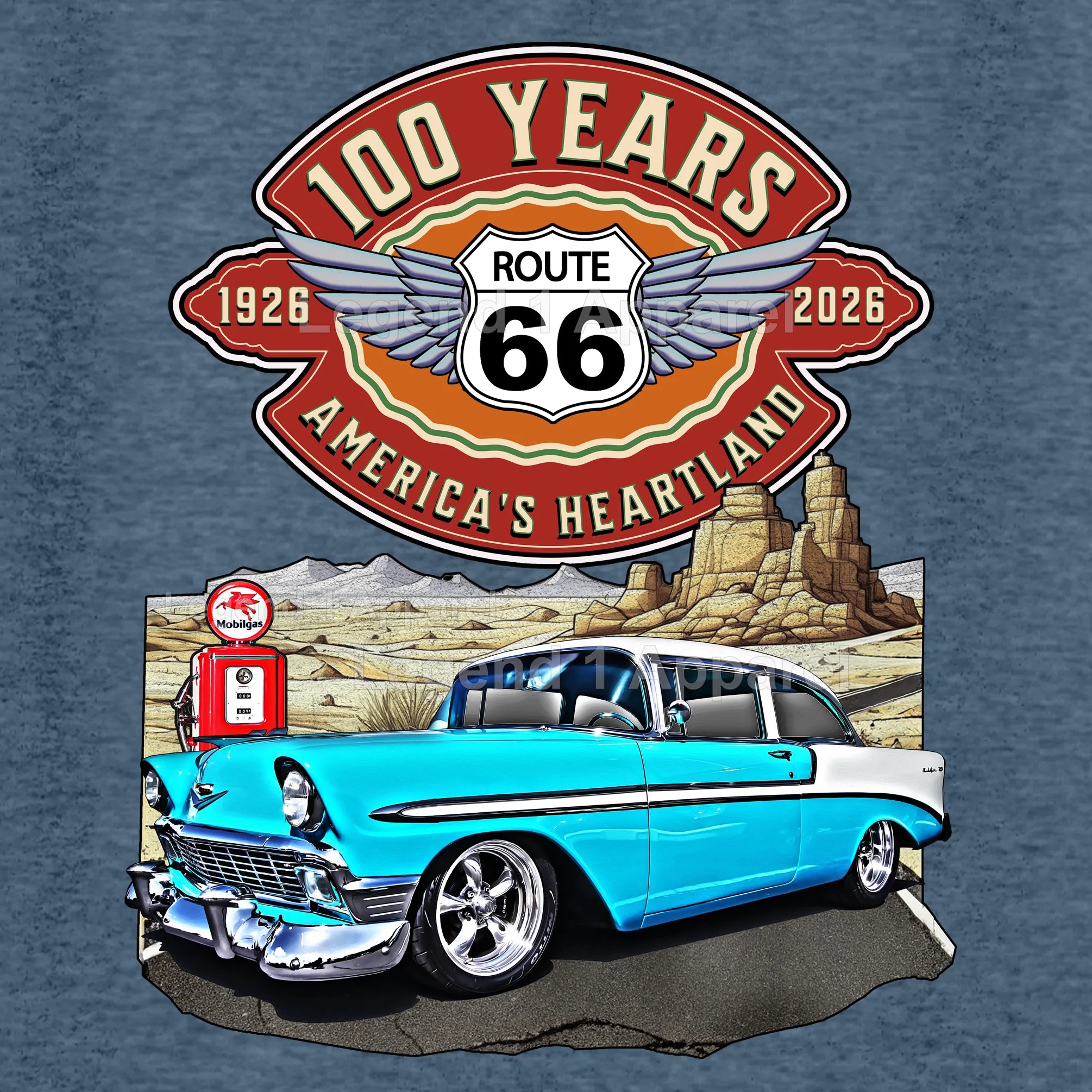 1956 Chevrolet Bel Air Coupe Classic Car Graphic Tee – Route 66 100 Years T-Shirt