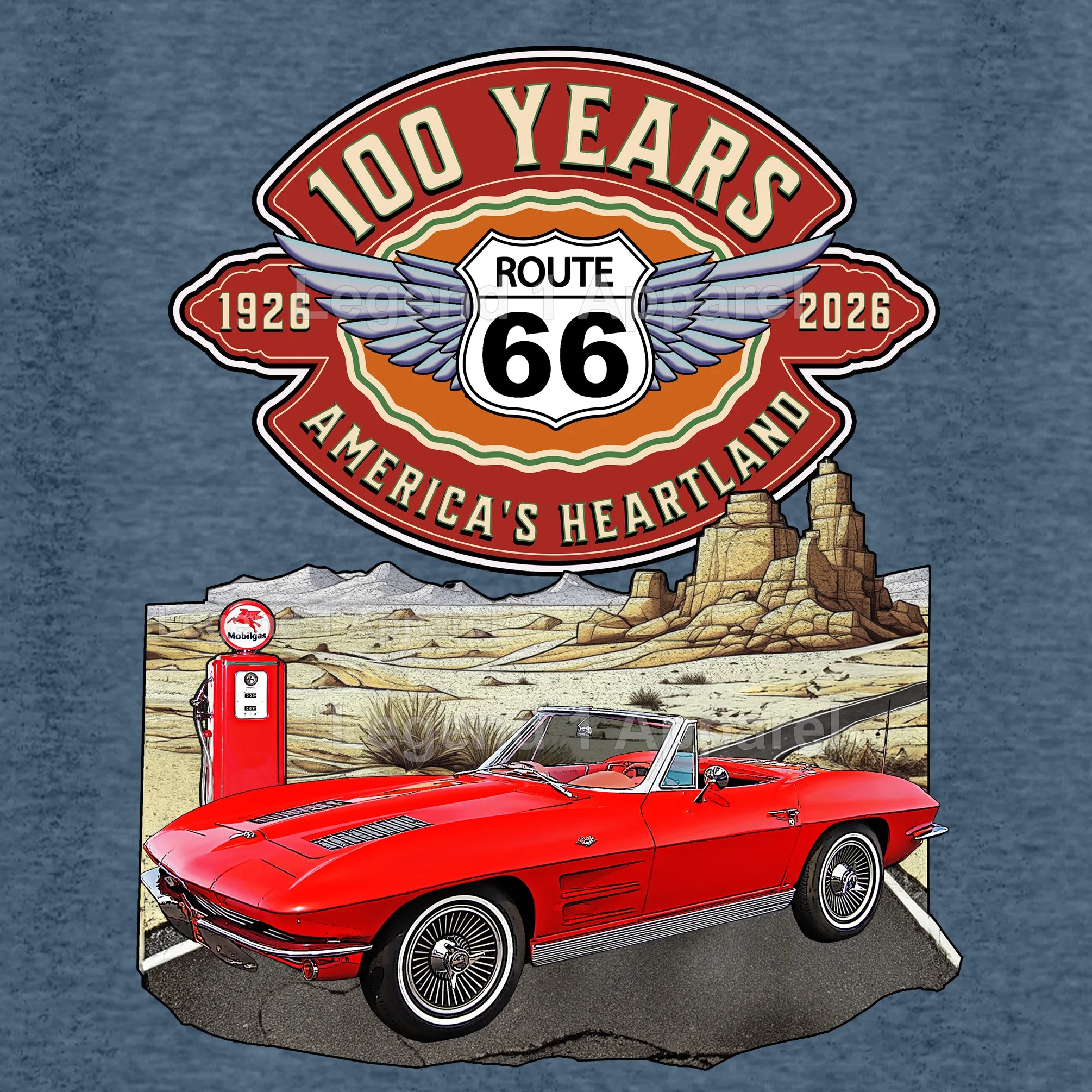 1963 Chevrolet Corvette C2 Classic Car Graphic Tee – Route 66 100 Years T-Shirt