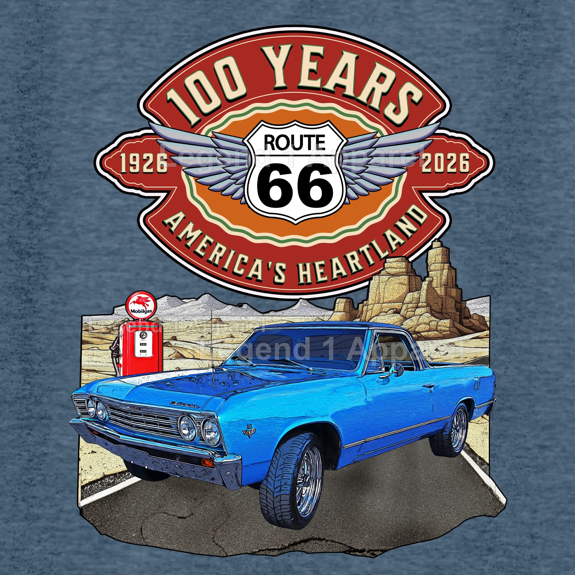 1966 Chevrolet El Camino Classic Truck Graphic Tee – Route 66 100 Years T-Shirt