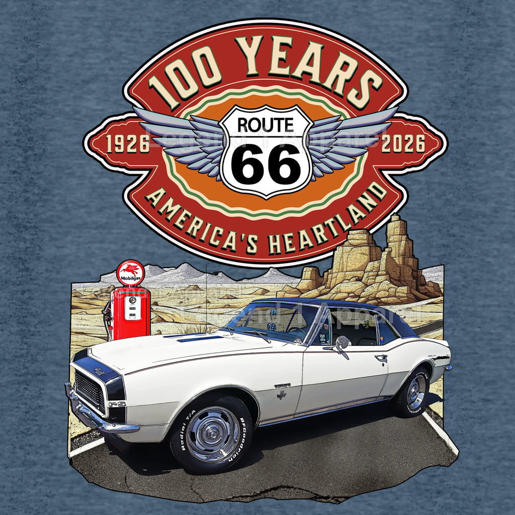1967 Chevrolet Camaro Classic Car Graphic Tee – Route 66 100 Years T-Shirt