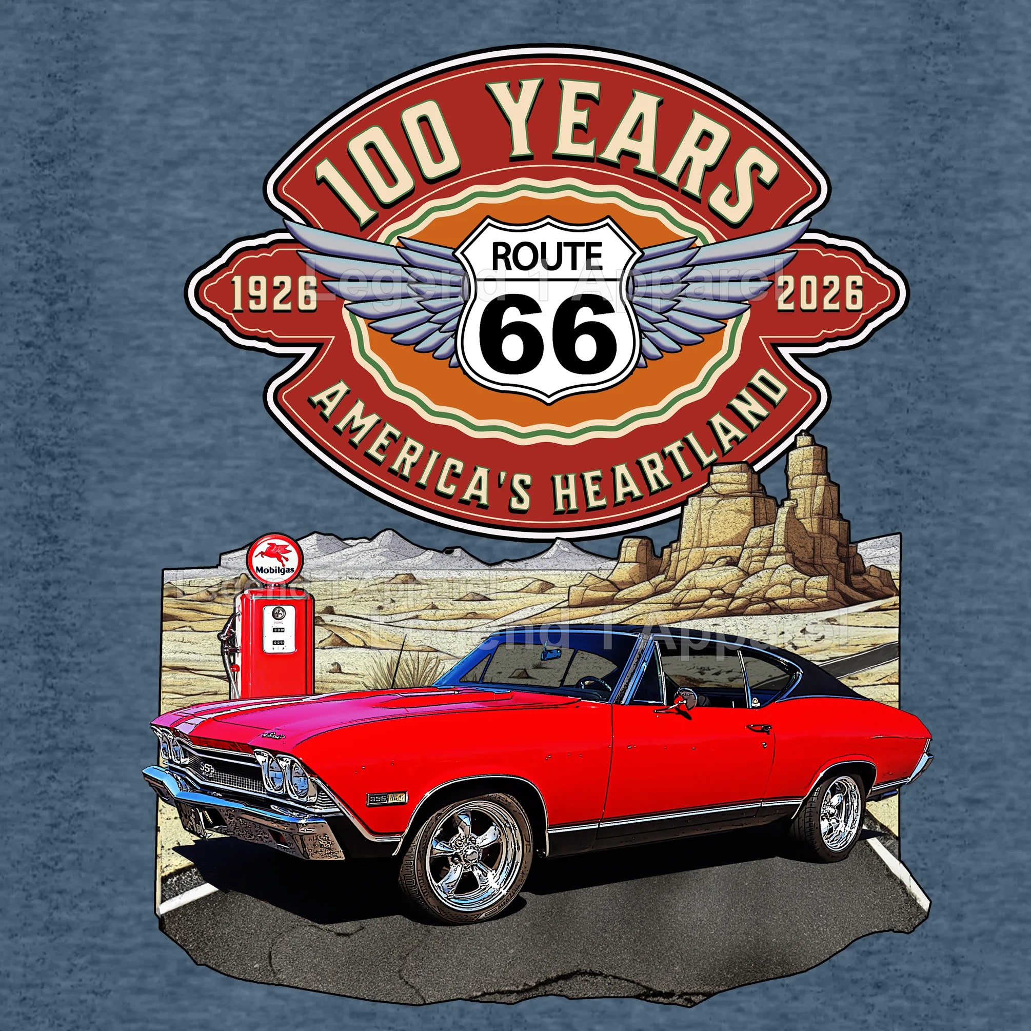 1968 Chevrolet Chevelle SS Classic Car Graphic Tee – Route 66 100 Years T-Shirt