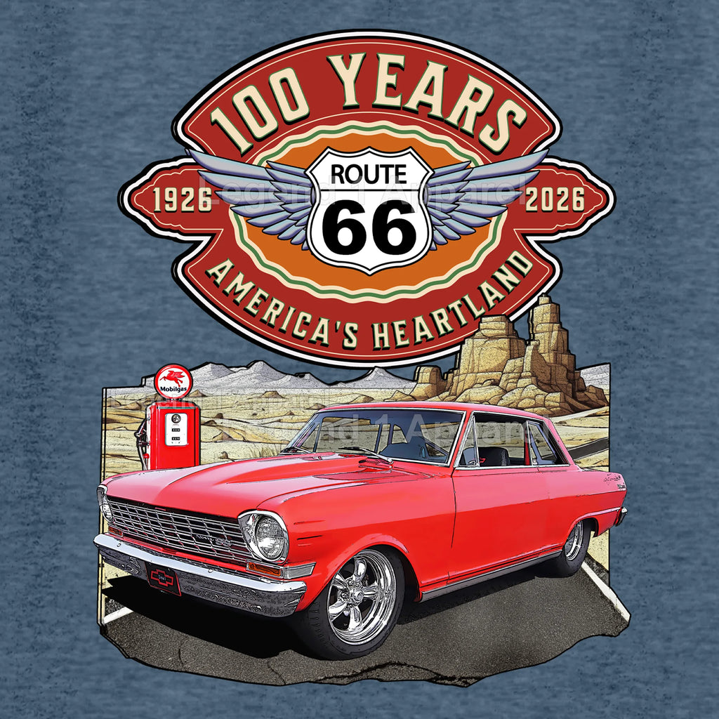 1964 Chevrolet Nova SS Classic Car Graphic Tee – Route 66 100 Years T-Shirt