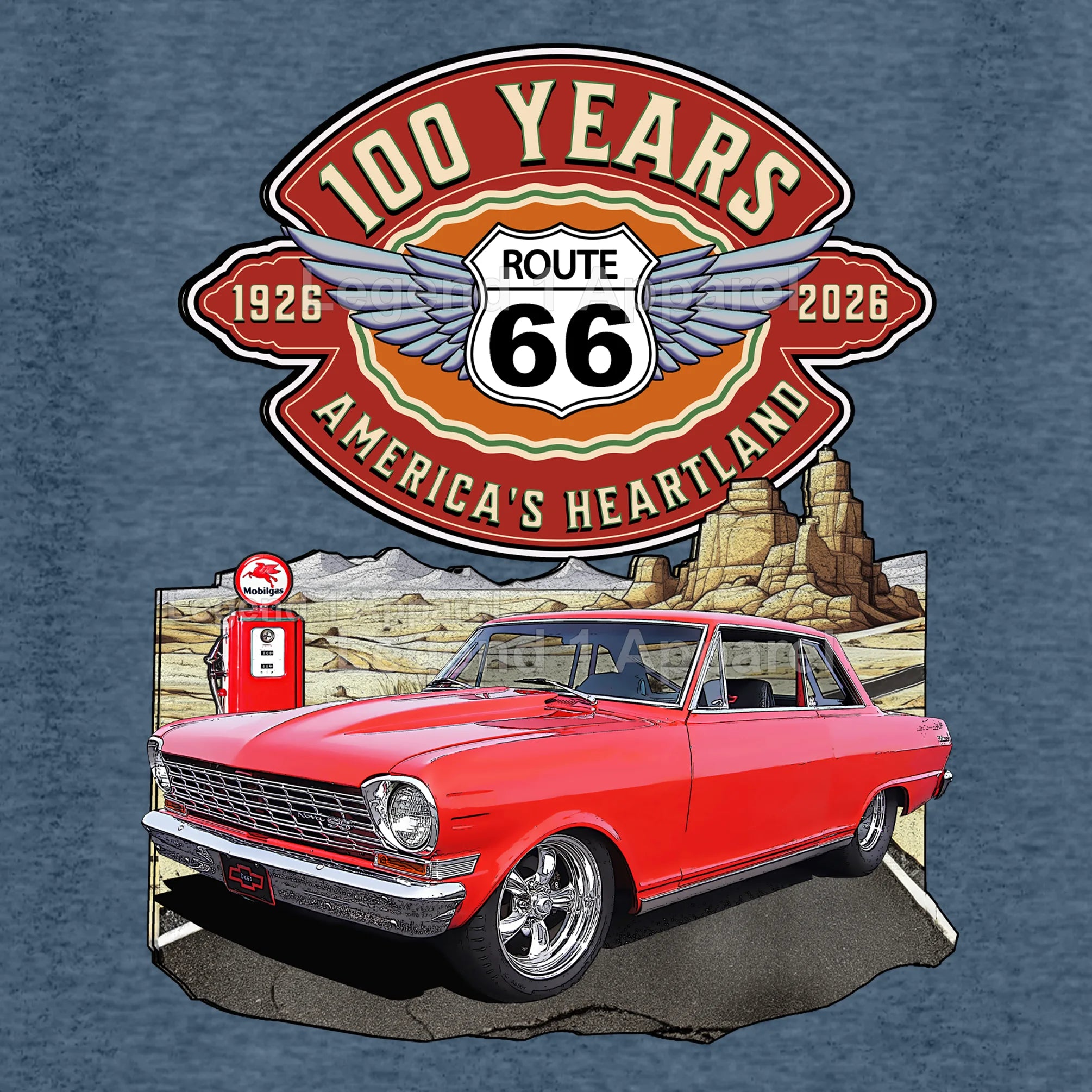 1964 Chevrolet Nova SS Classic Car Graphic Tee – Route 66 100 Years T-Shirt