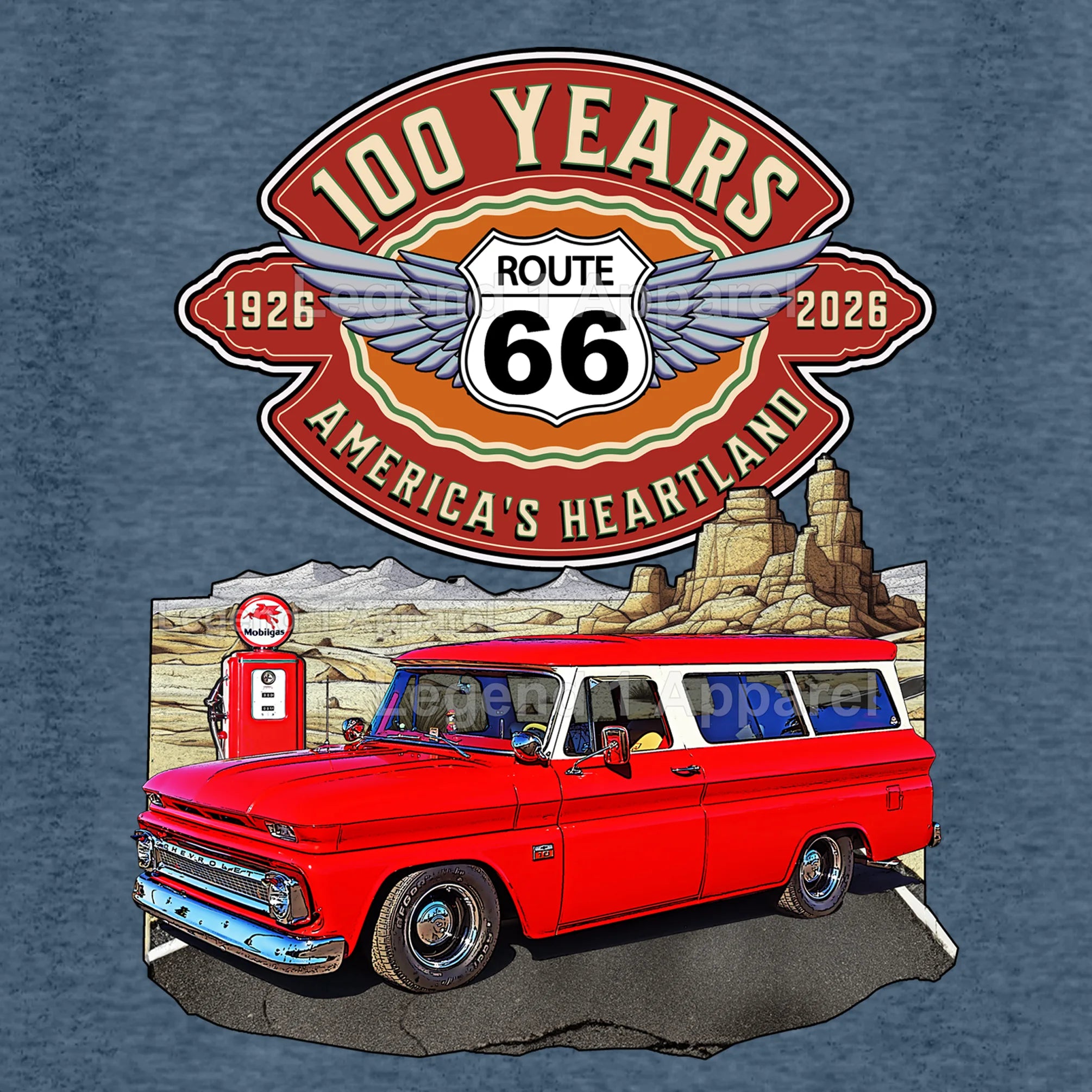 1966 Chevrolet Suburban Carryall Classic Truck Graphic Tee – Route 66 100 Years T-Shirt