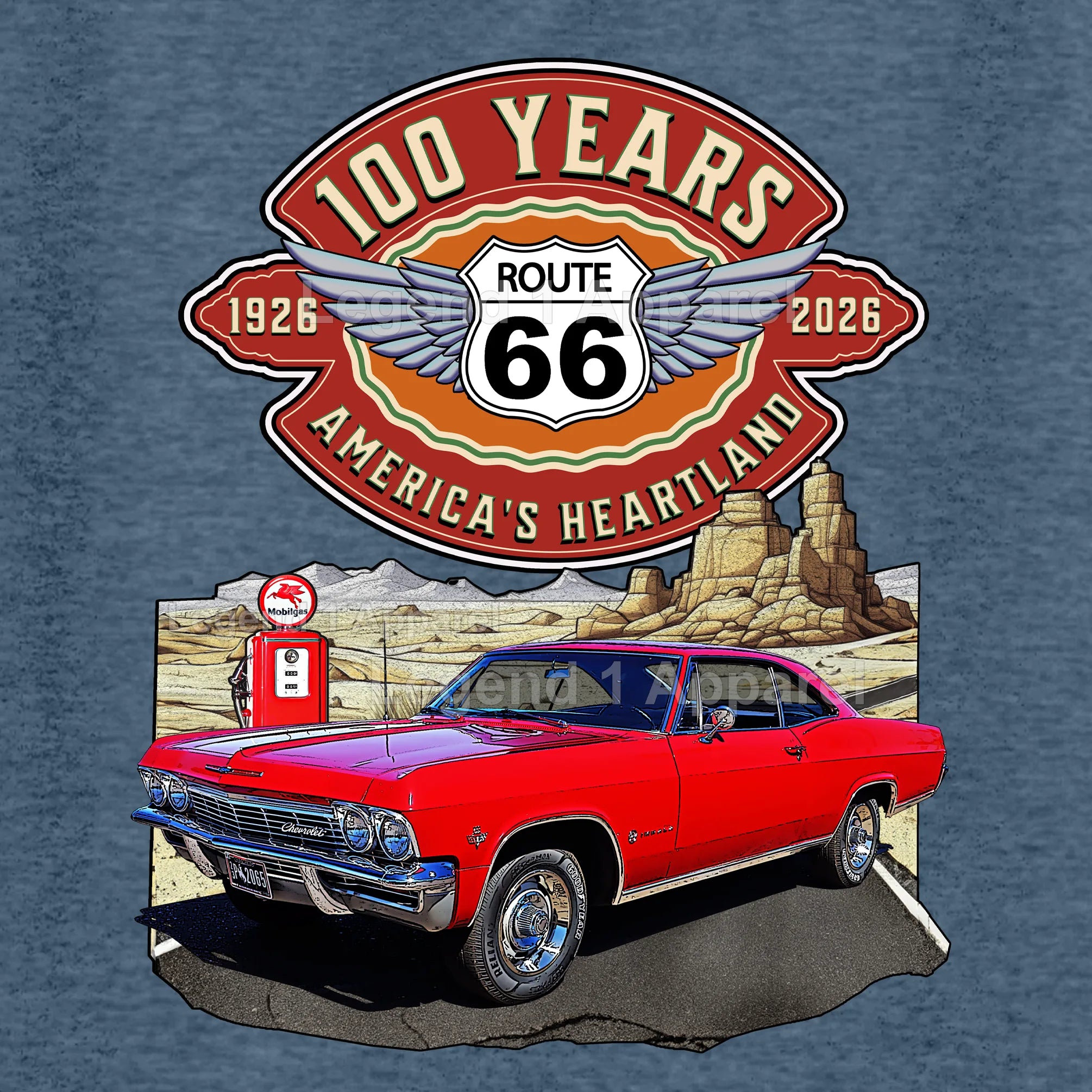 1965 Chevrolet Impala SS Classic Car Graphic Tee – Route 66 100 Years T-Shirt