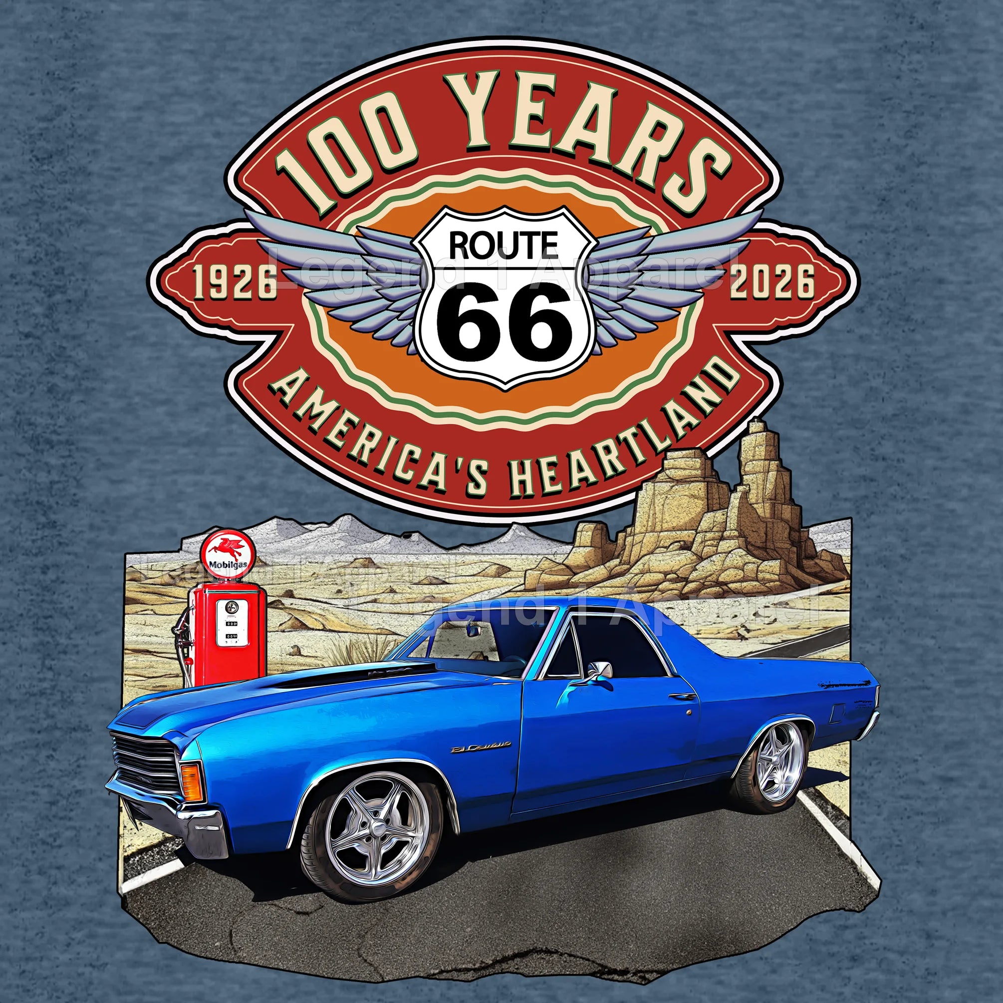 1972 Chevrolet El Camino Classic Truck Graphic Tee – Route 66 100 Years T-Shirt