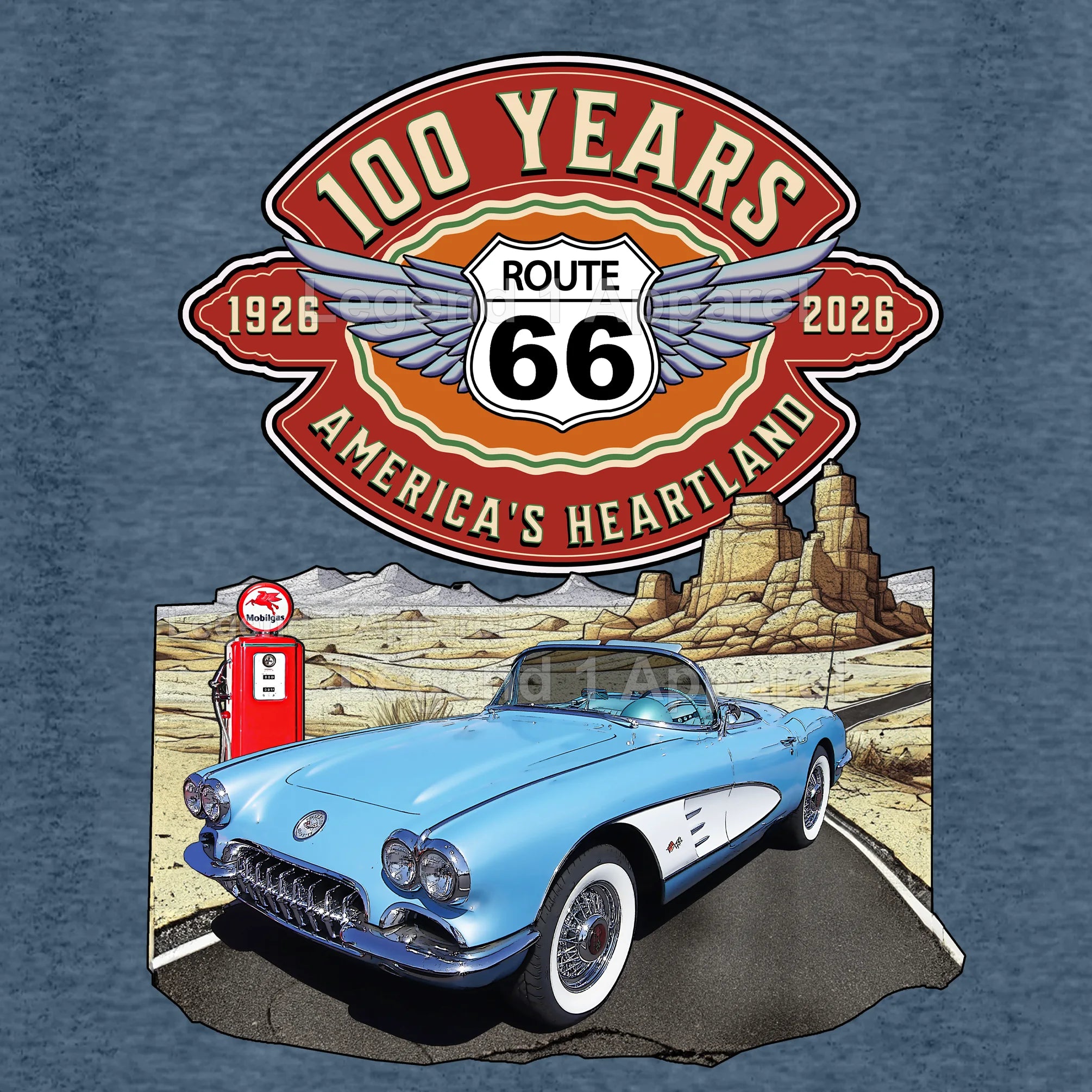 1960 Chevrolet Corvette C1 Classic Car Graphic Tee – Route 66 100 Years T-Shirt