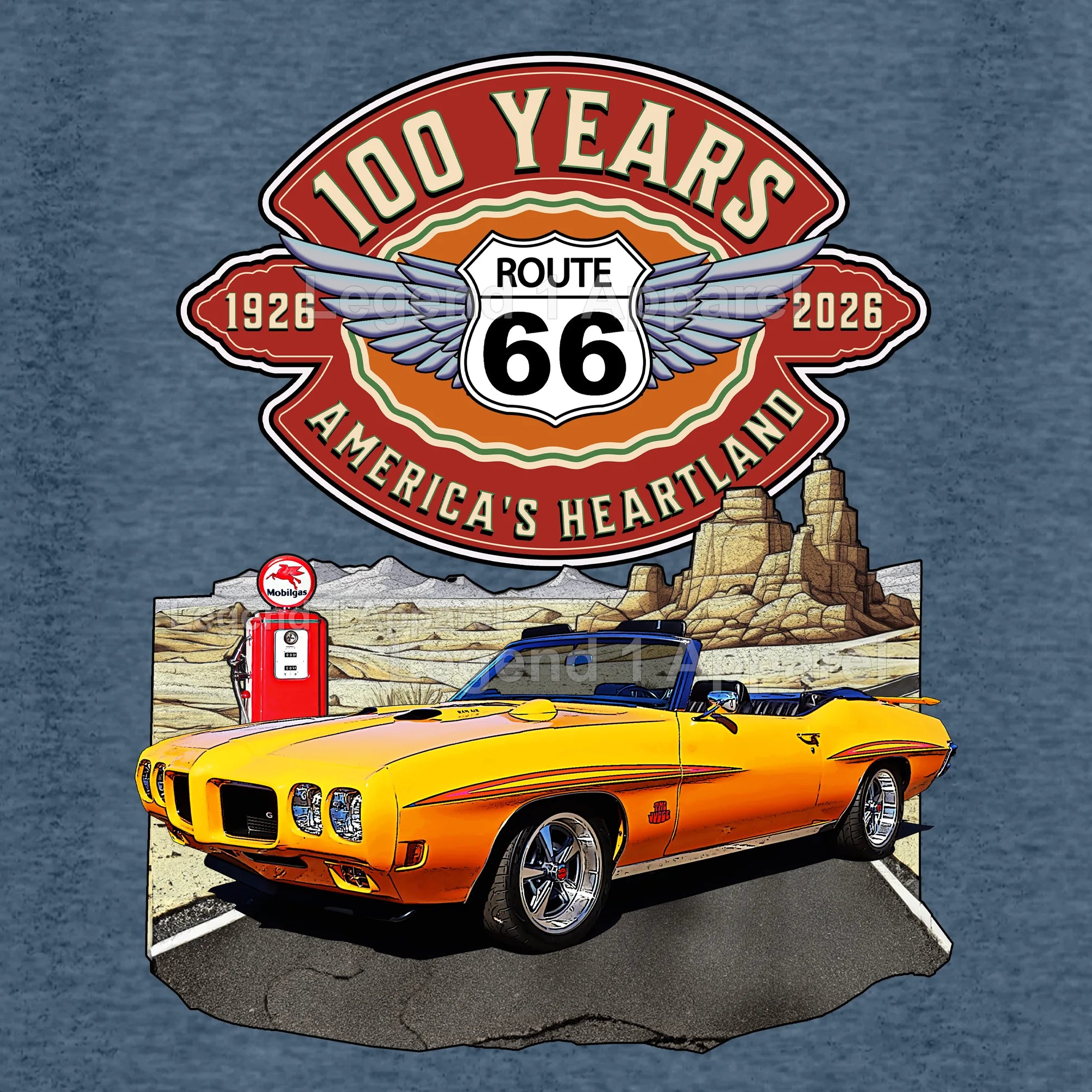1970 Pontiac GTO Classic Car Graphic Tee – Route 66 100 Years T-Shirt