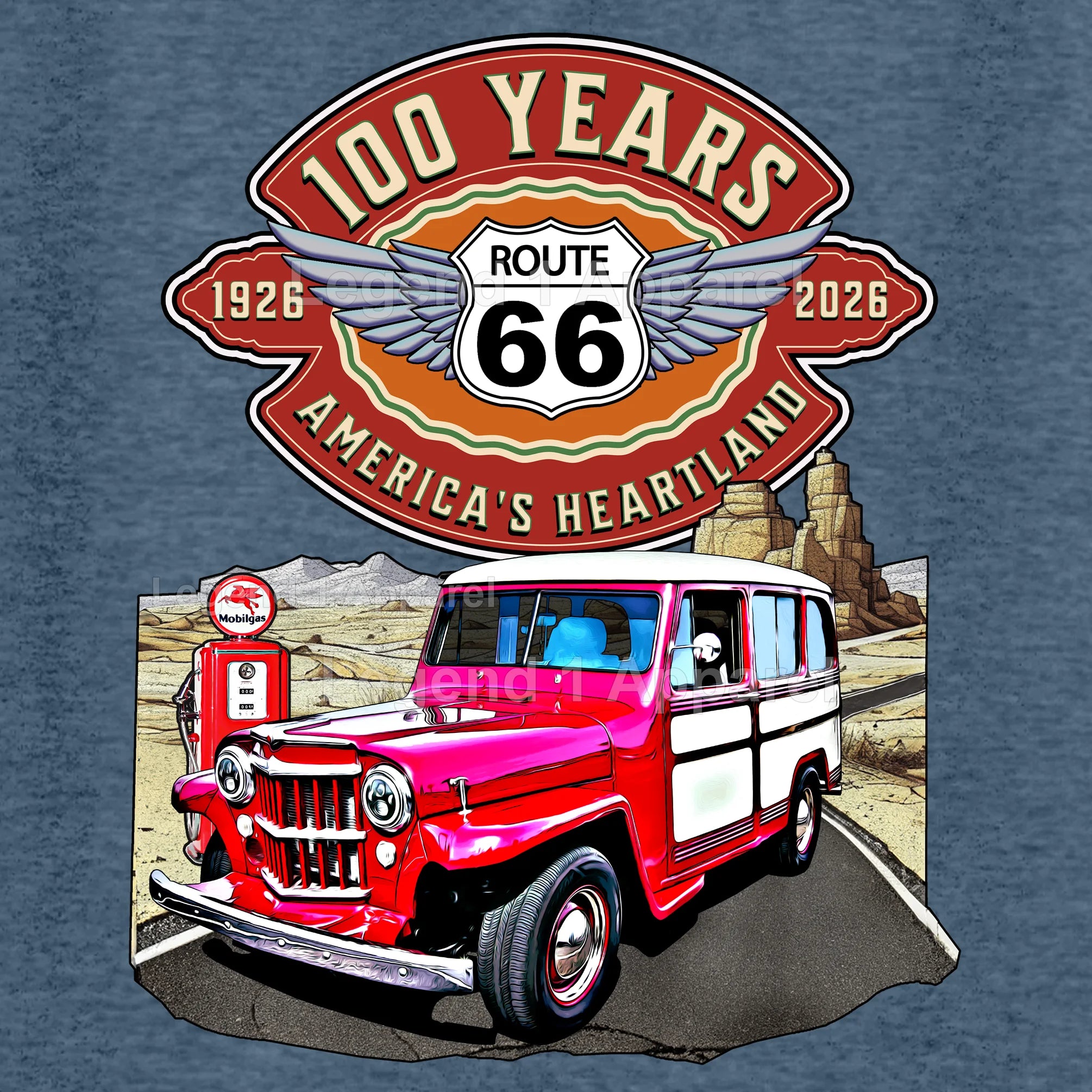 1957 Willys Wagon Classic Truck Graphic Tee – Route 66 100 Years T-Shirt
