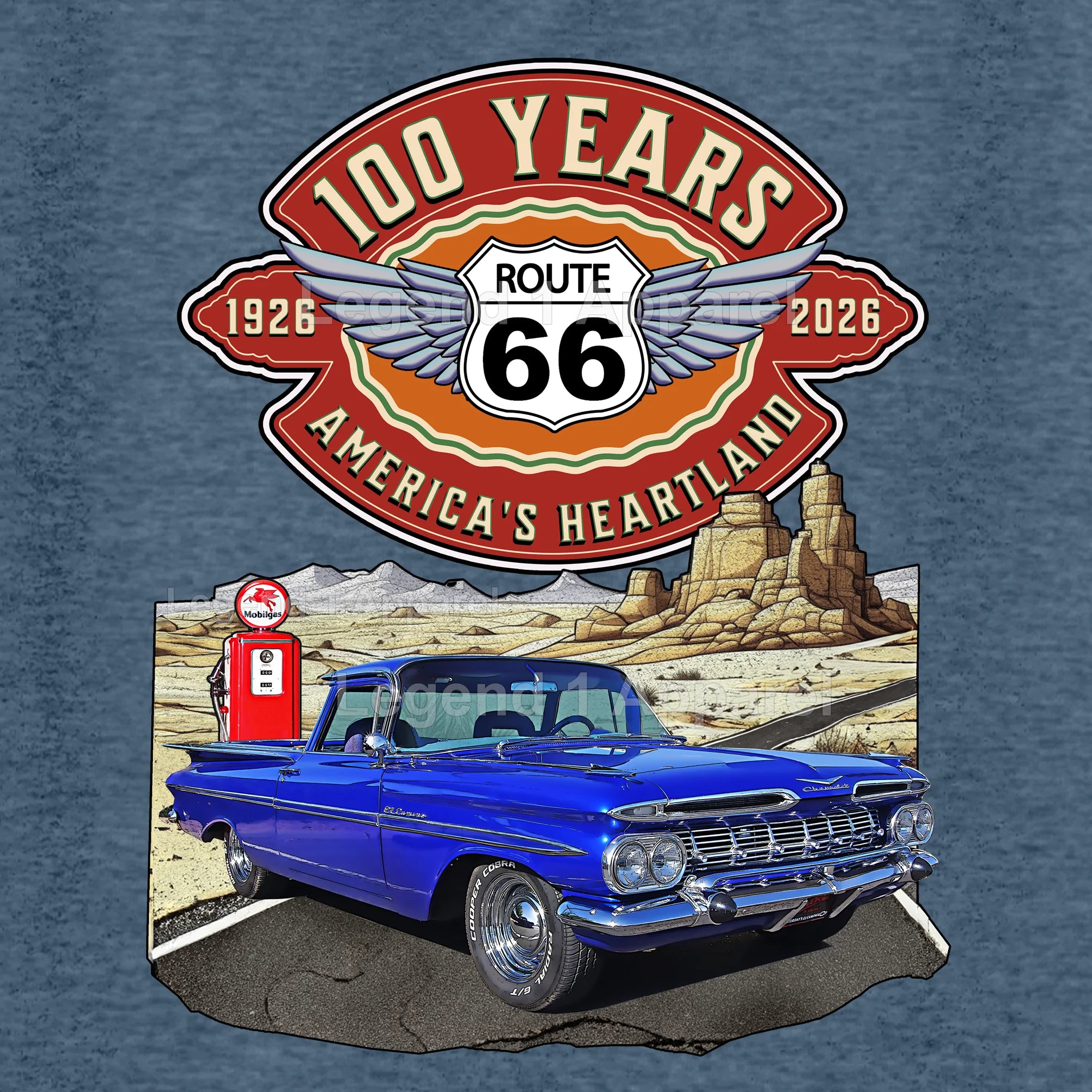 1959 Chevrolet El Camino Classic Truck Graphic Tee – Route 66 100 Years T-Shirt