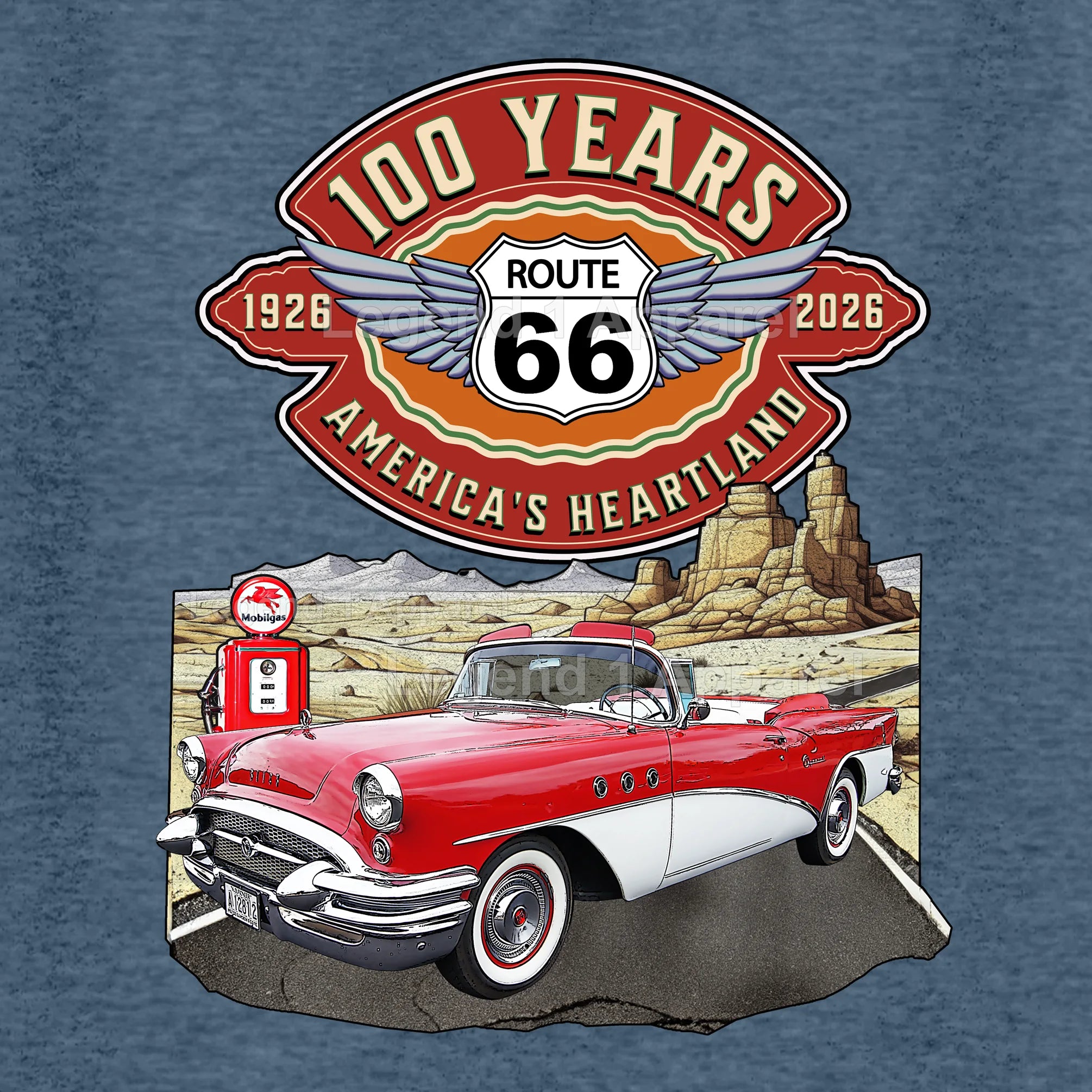 1955 Buick Special Convertible Classic Car Graphic Tee – Route 66 100 Years T-Shirt