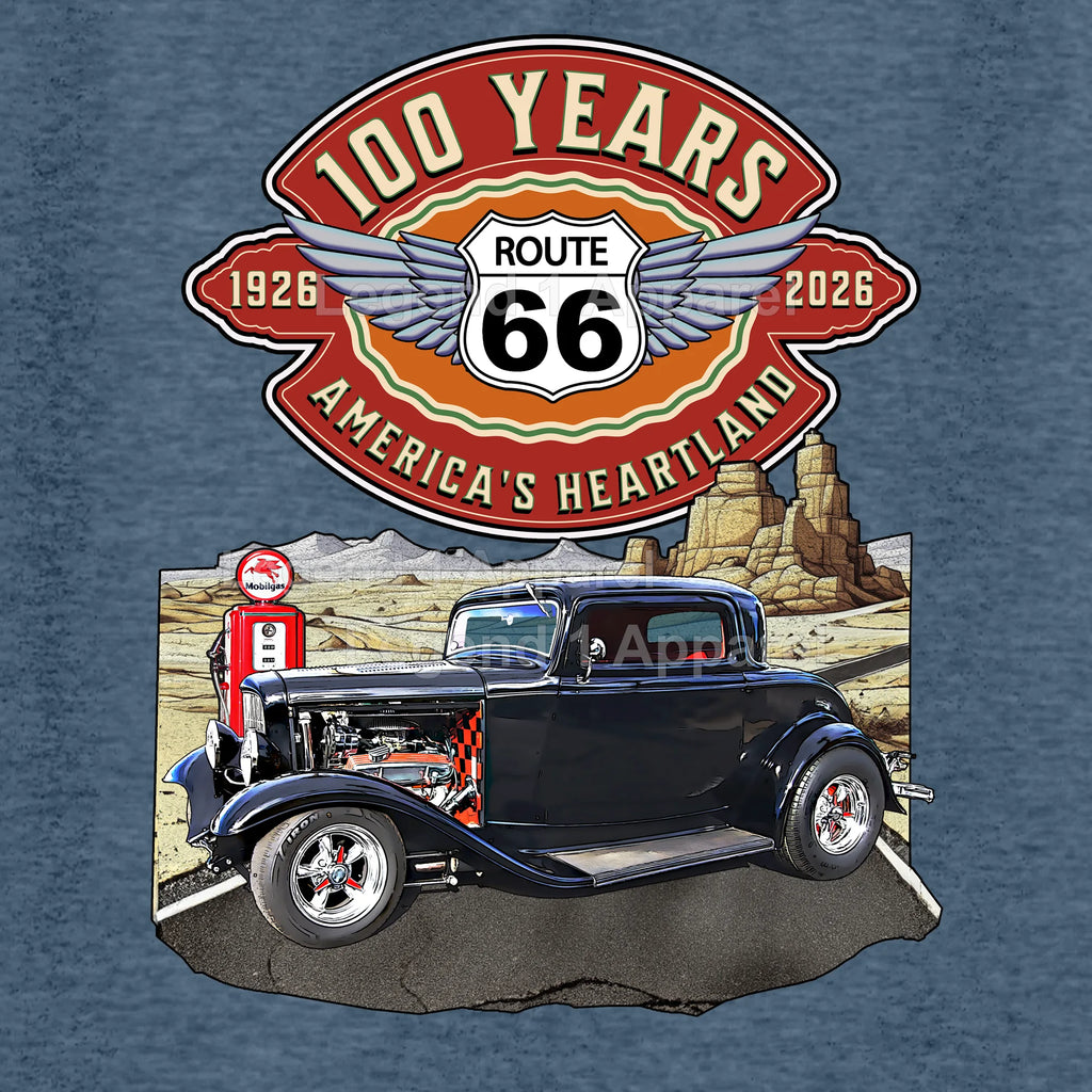 1932 Ford Coupe Classic Car Graphic Tee – Route 66 100 Years T-Shirt