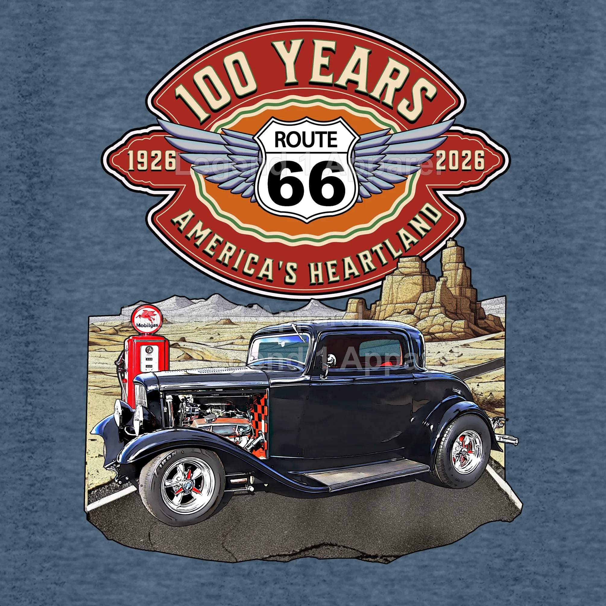 1932 Ford Coupe Classic Car Graphic Tee – Route 66 100 Years T-Shirt
