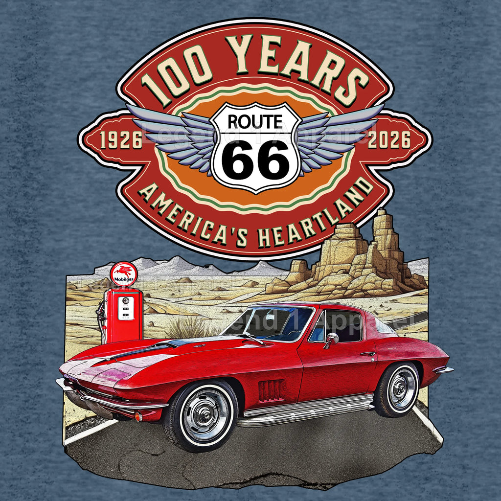 1967 Chevrolet Corvette C2 Classic Car Graphic Tee – Route 66 100 Years T-Shirt
