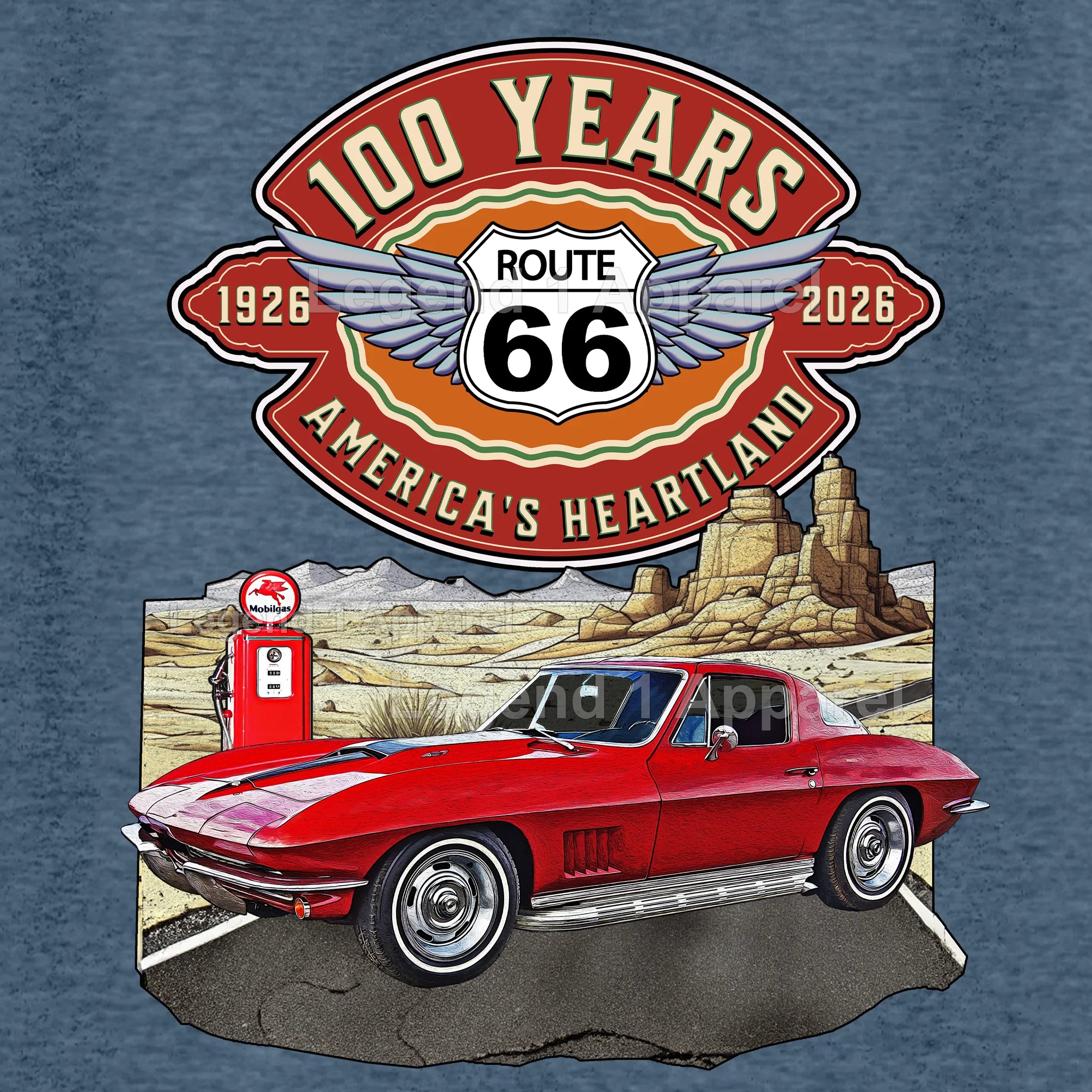 1967 Chevrolet Corvette C2 Classic Car Graphic Tee – Route 66 100 Years T-Shirt