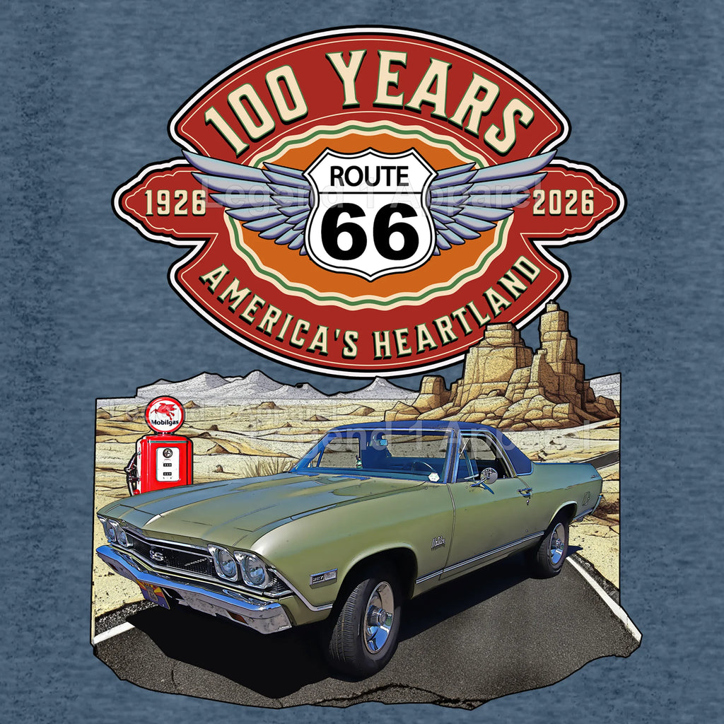 1969 Chevrolet El Camino Classic Truck Graphic Tee – Route 66 100 Years T-Shirt
