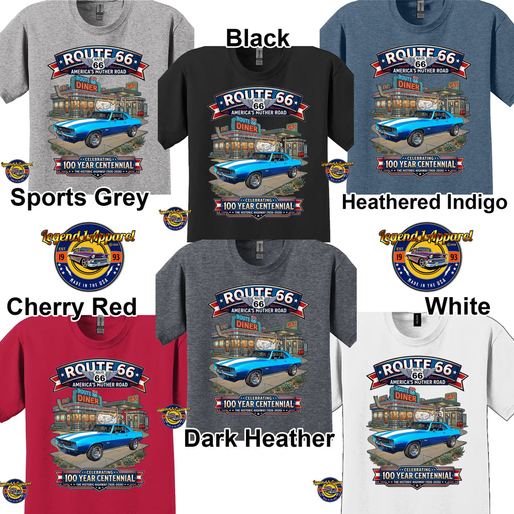 1969 Chevrolet Camaro Classic Car Graphic Tee – Route 66 Centennial T-Shirt