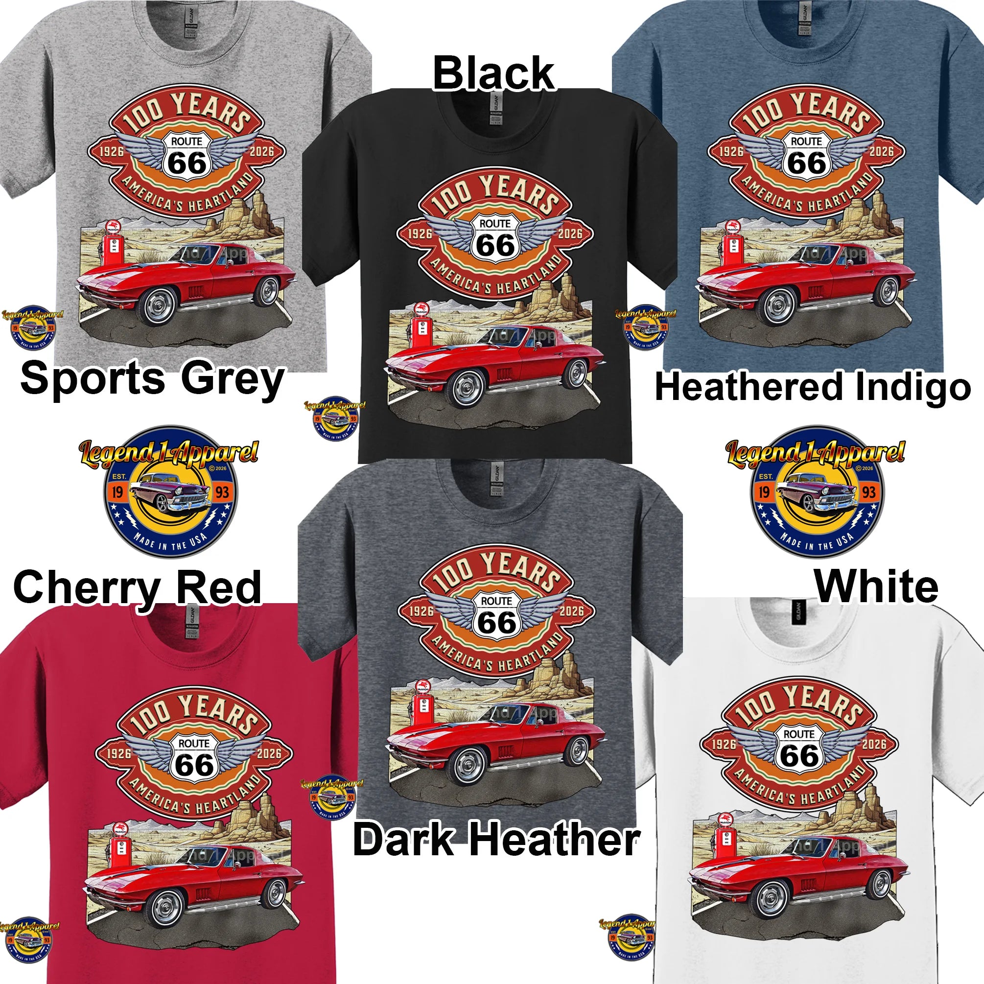 1967 Chevrolet Corvette C2 Classic Car Graphic Tee – Route 66 100 Years T-Shirt