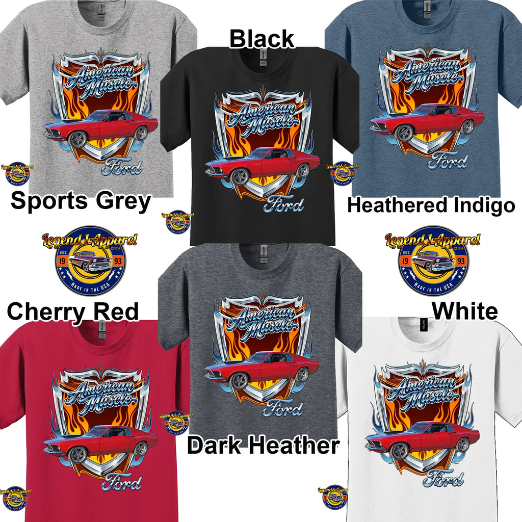 1969 Ford Mustang Fastback Classic Car Graphic Tee – American Muscle T-Shirt