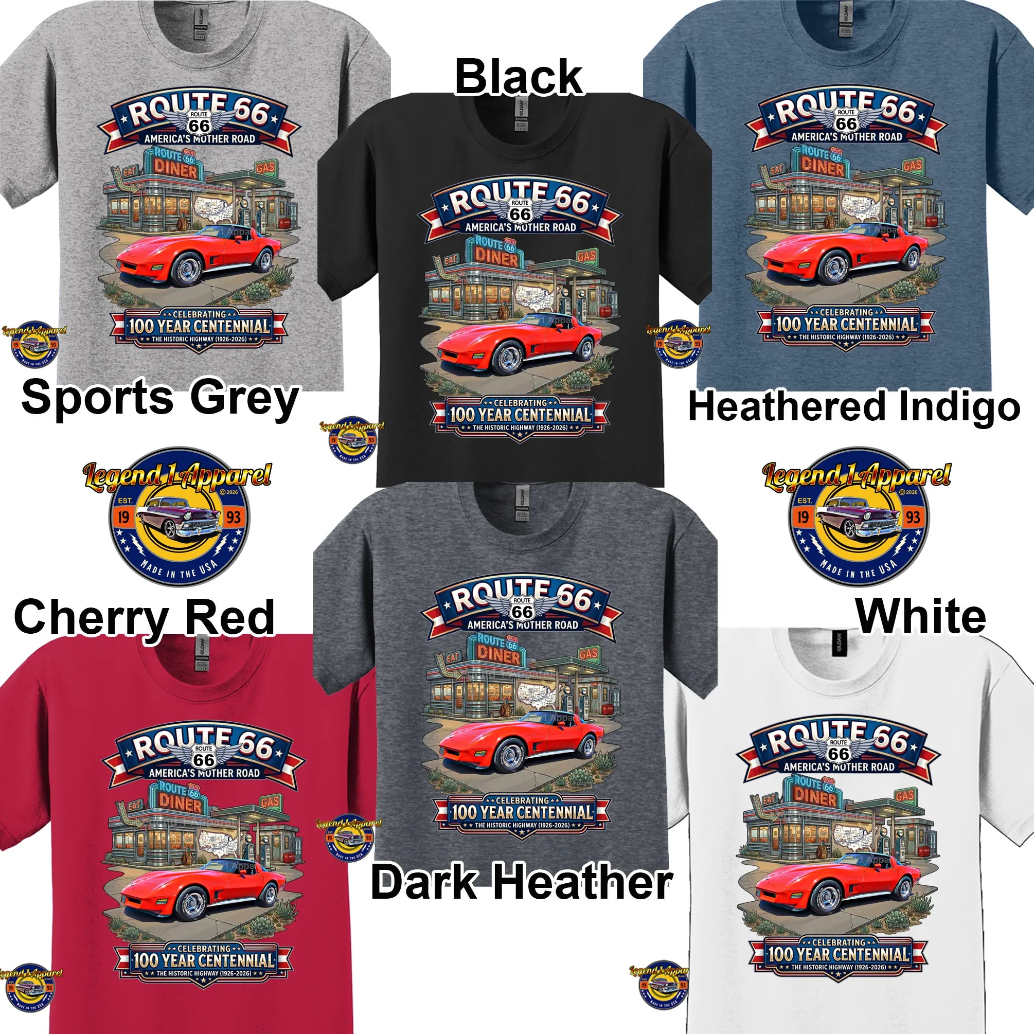 1980 Chevrolet Corvette C3 Classic Car Graphic Tee – Route 66 Centennial T-Shirt