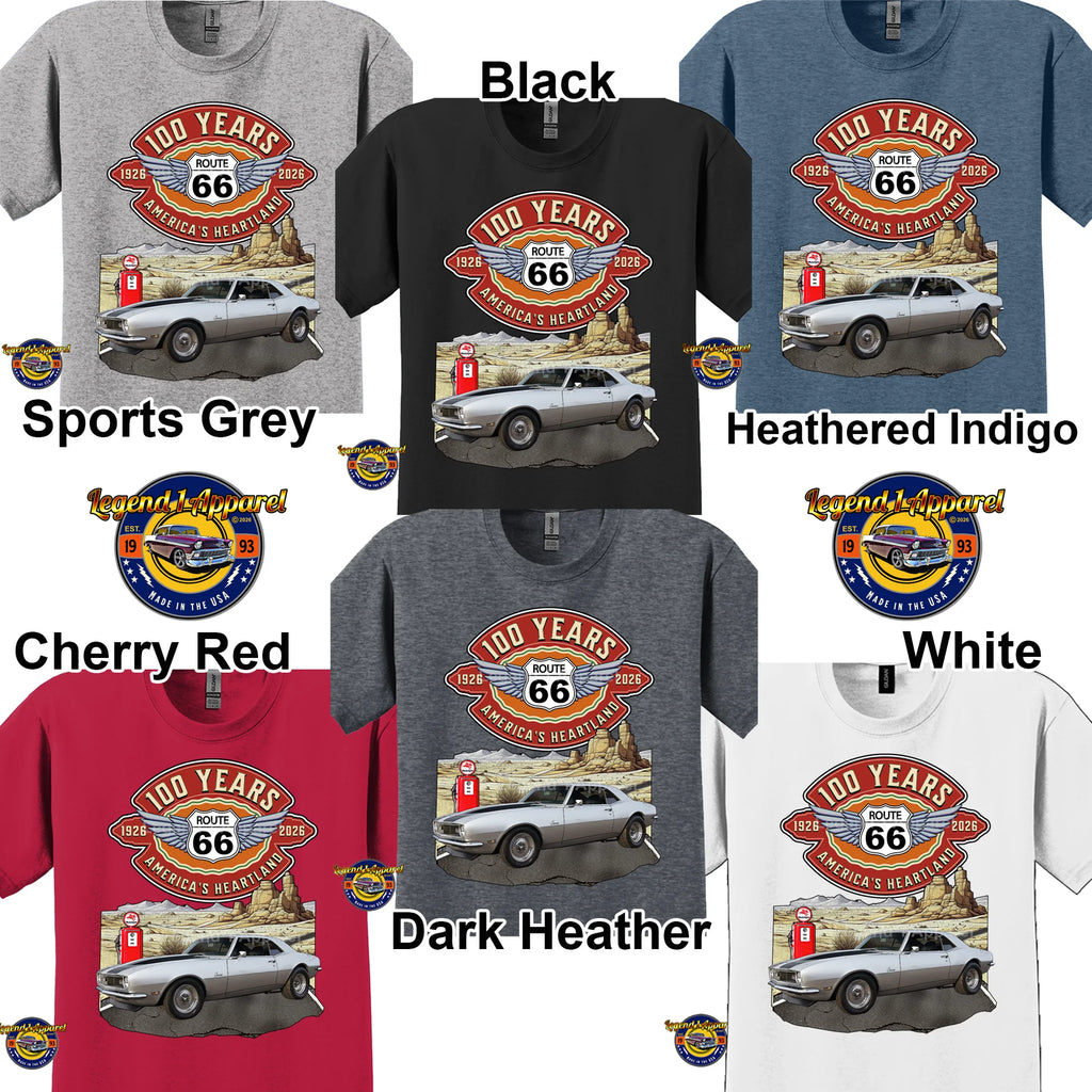1968 Chevrolet Camaro Classic Car Graphic Tee – Route 66 100 Years T-Shirt