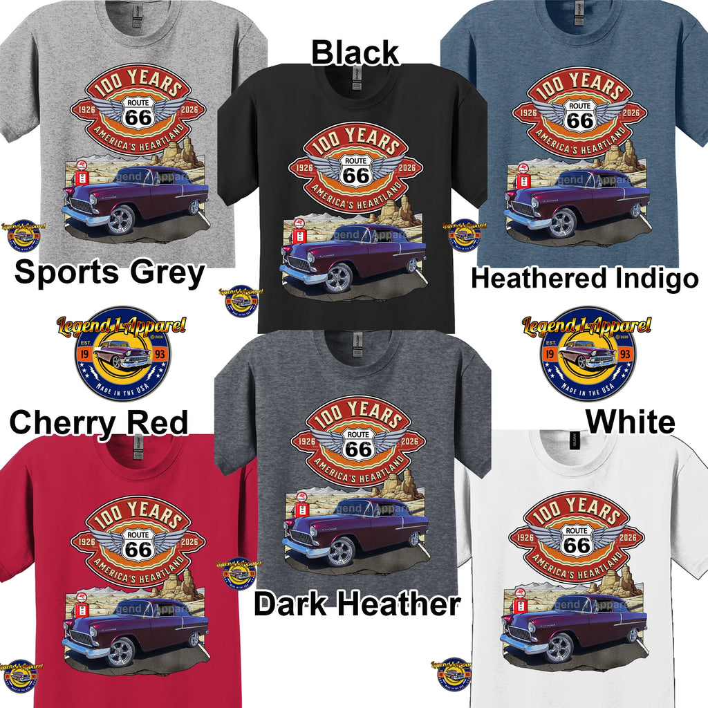 1955 Chevrolet 210 Del Ray Coupe Classic Car Graphic Tee – Route 66 100 Years T-Shirt