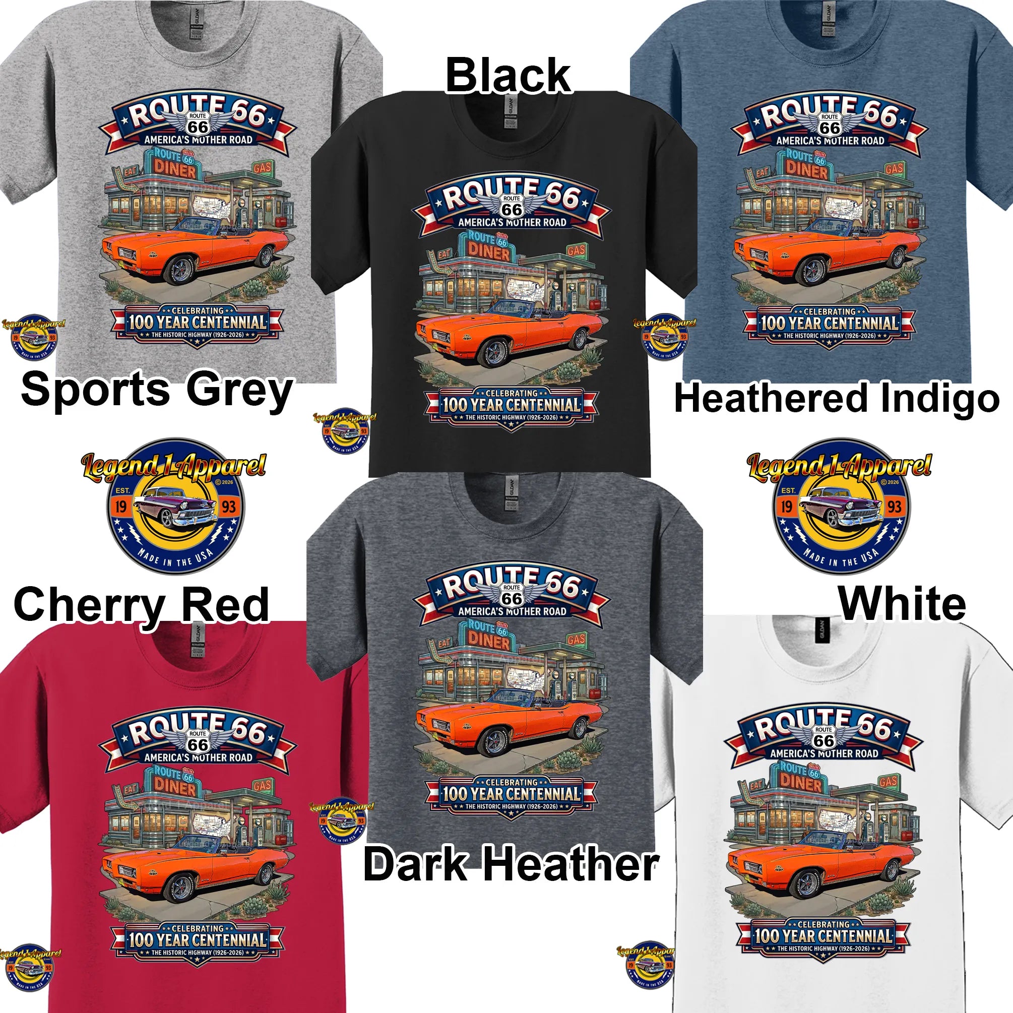 1969 Pontiac GTO Classic Car Graphic Tee – Route 66 Centennial T-Shirt