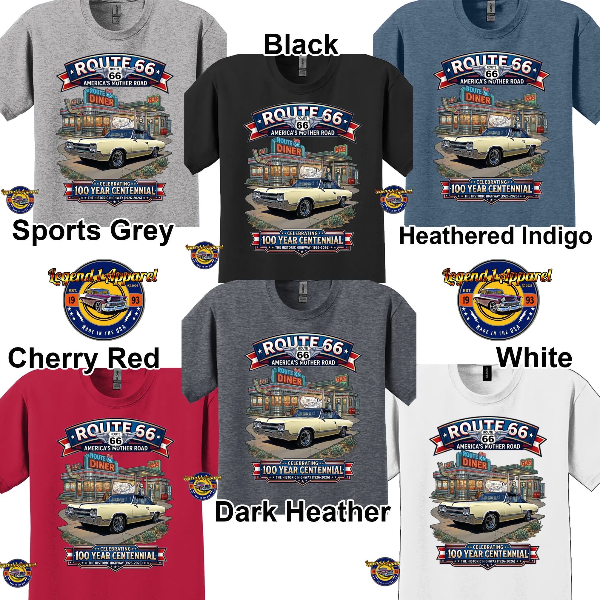 1965 Oldsmobile Cutlass 442 Classic Car Graphic Tee – Route 66 Centennial T-Shirt