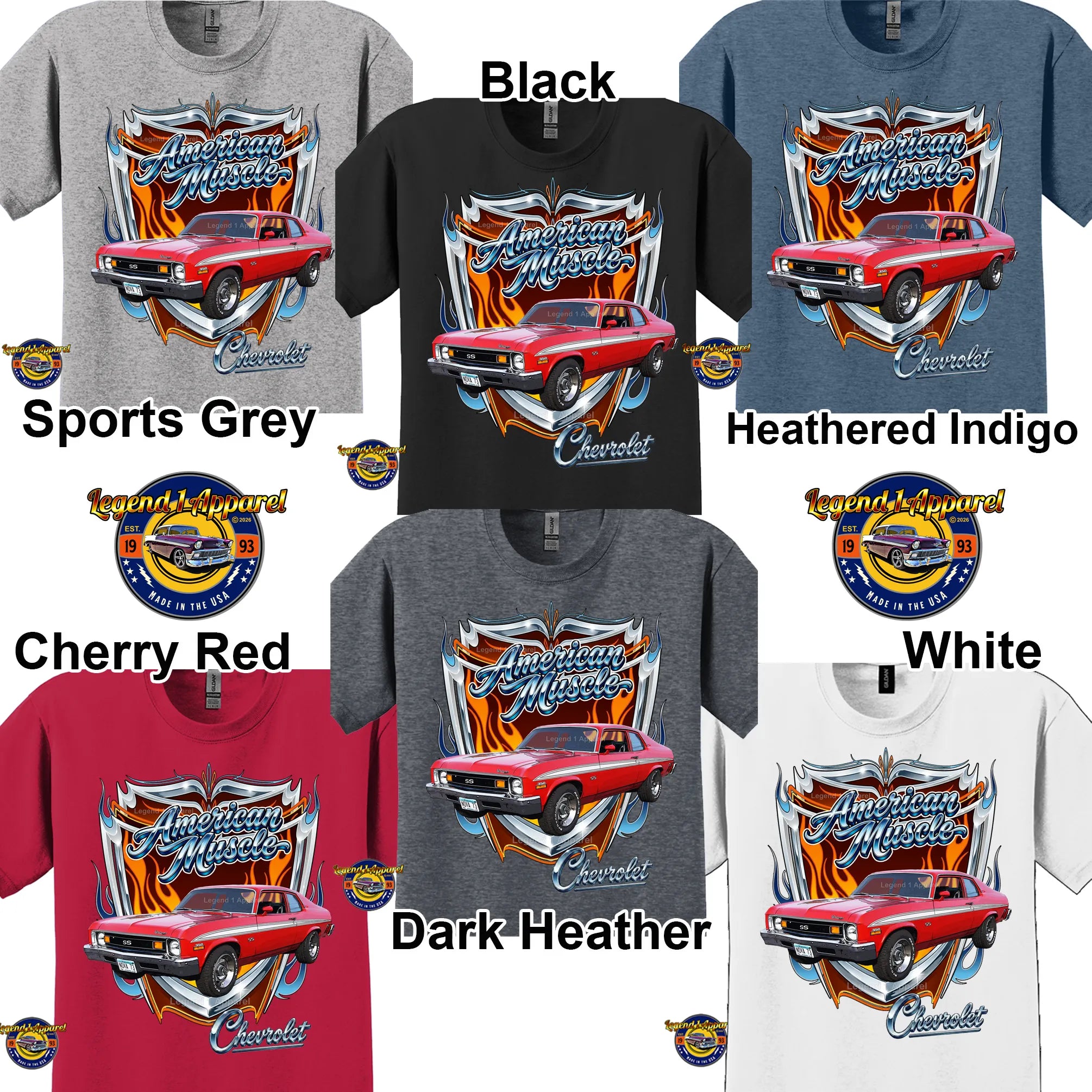 1973 Chevrolet Nova SS American Muscle T-Shirt – 73 Chevy Classic Car Graphic Tee