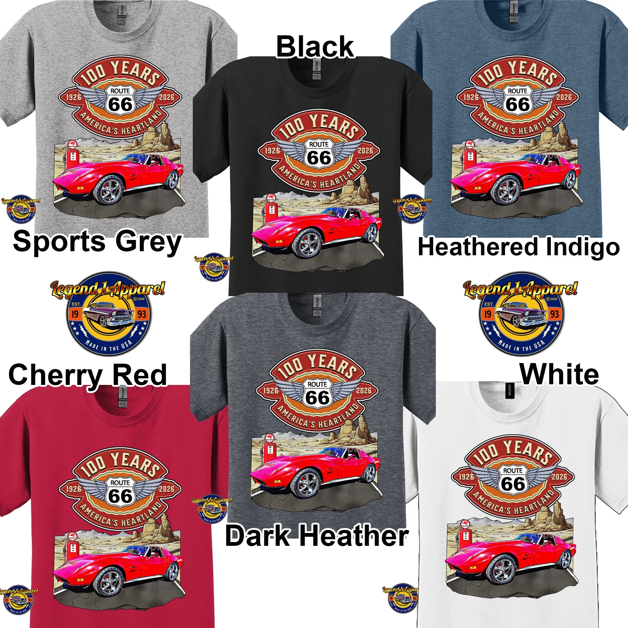 1974 Chevrolet Corvette C3 Classic Car Graphic Tee – Route 66 100 Years T-Shirt