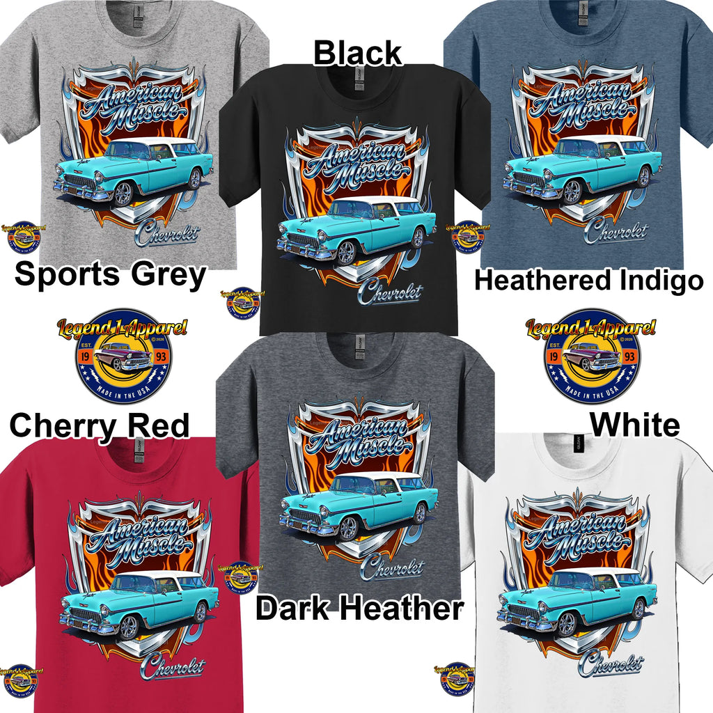 1955 Chevy Bel Air Nomad American Muscle T-Shirt –55 Chevrolet Nomad Classic Car Graphic Tee