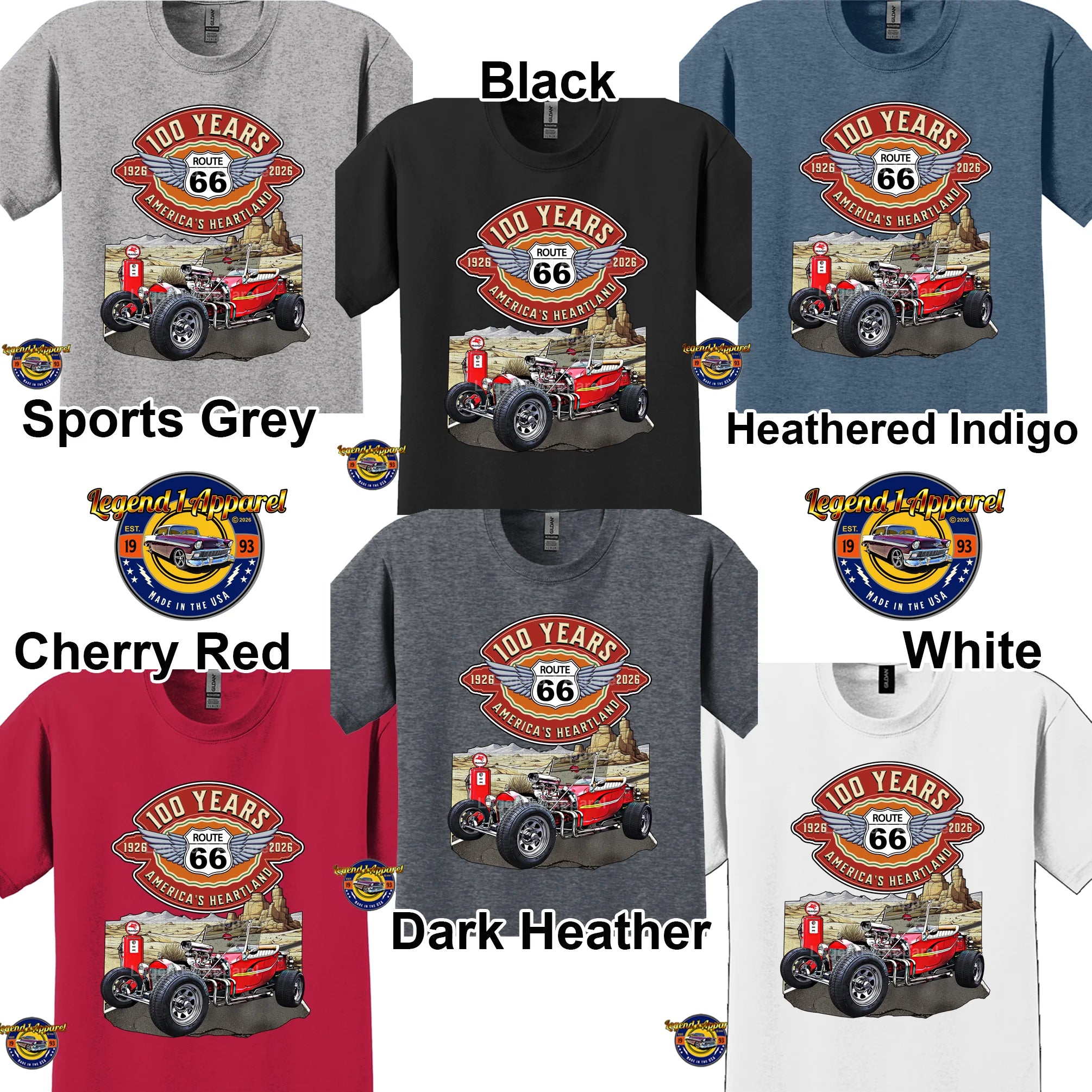 1923 Ford T-Bucket Classic Car Graphic Tee – Route 66 100 Years T-Shirt