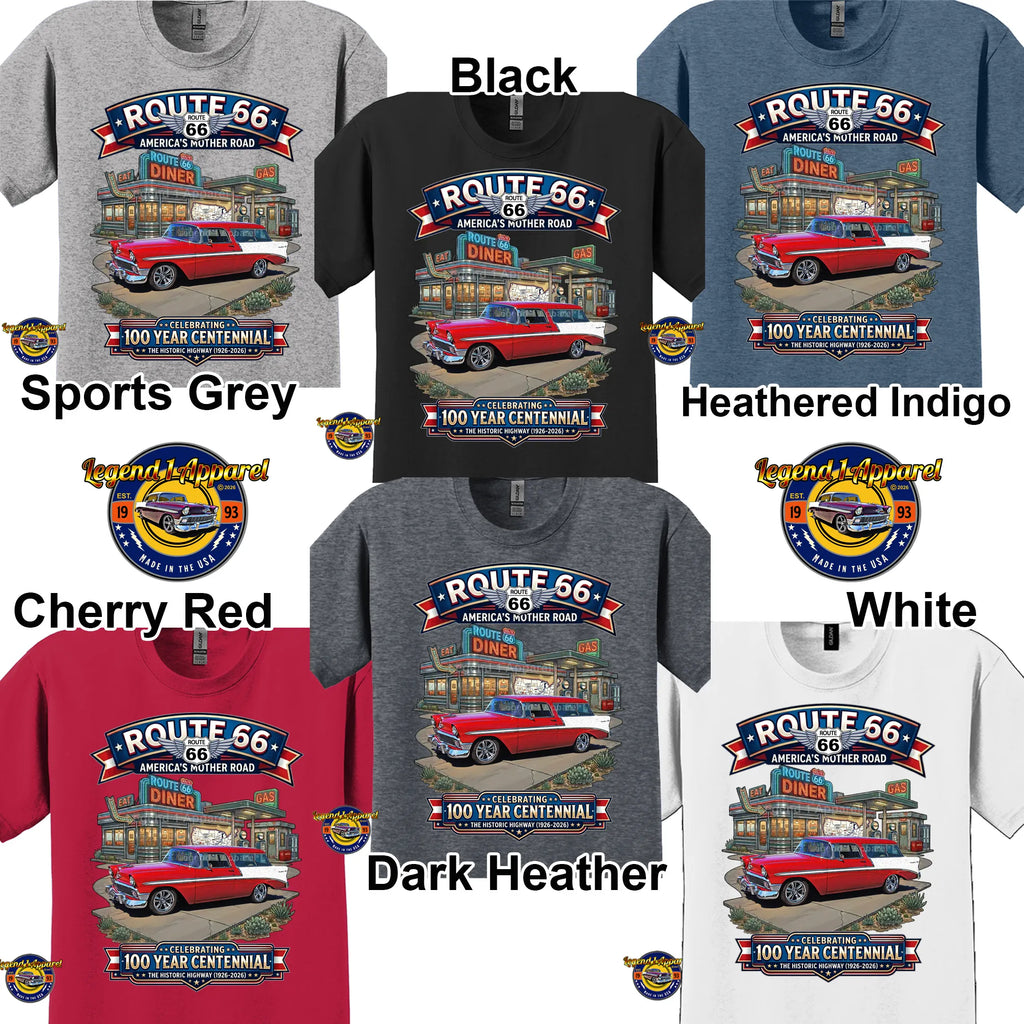 1956 Chevrolet Nomad Bel Air Classic Car Graphic Tee – Route 66 Centennial T-Shirt