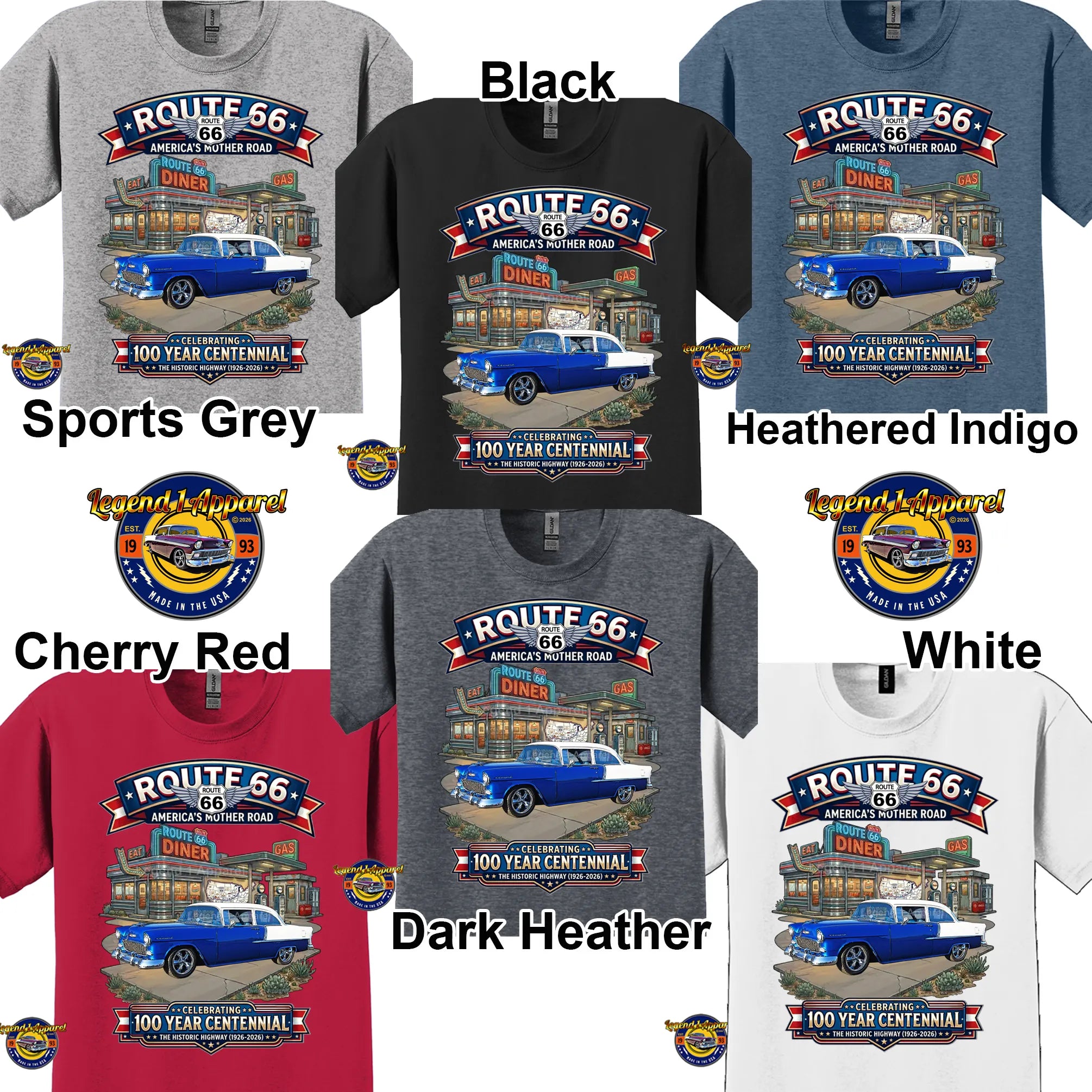 1955 Chevrolet Bel Air Coupe Classic Car Graphic Tee – Route 66 Centennial T-Shirt