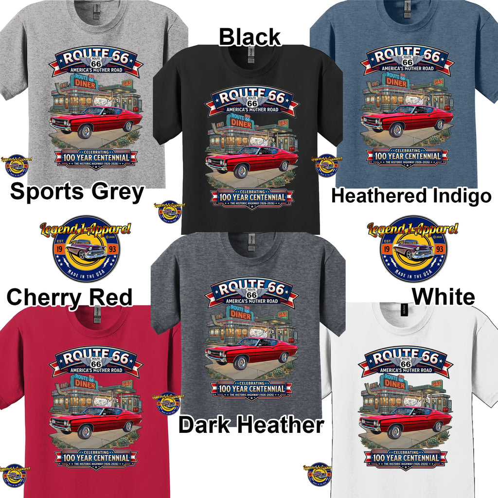 1968 Ford Torino GT Classic Car Graphic Tee – Route 66 Centennial T-Shirt
