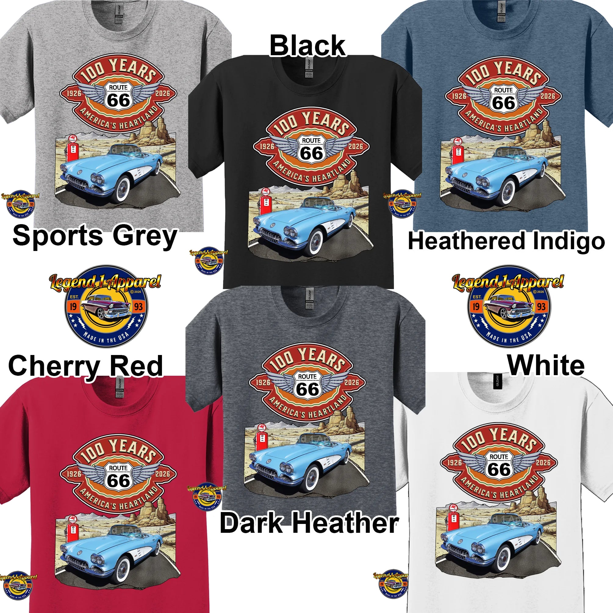 1960 Chevrolet Corvette C1 Classic Car Graphic Tee – Route 66 100 Years T-Shirt
