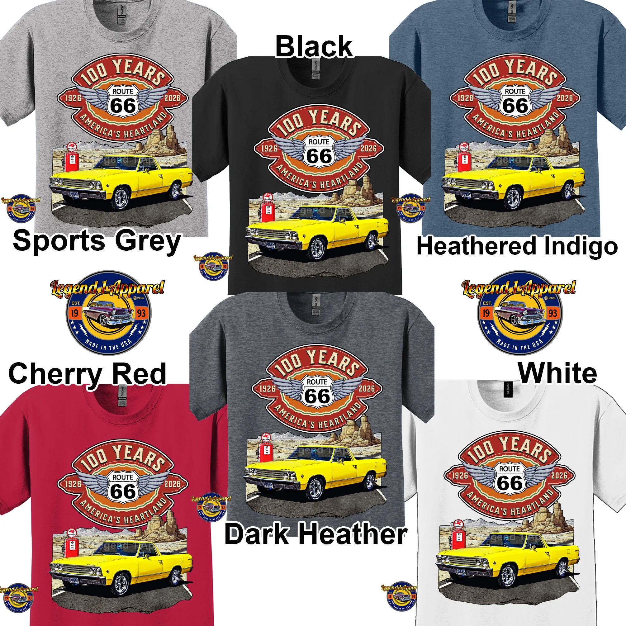 1967 Chevrolet El Camino Classic Truck Graphic Tee – Route 66 100 Years T-Shirt