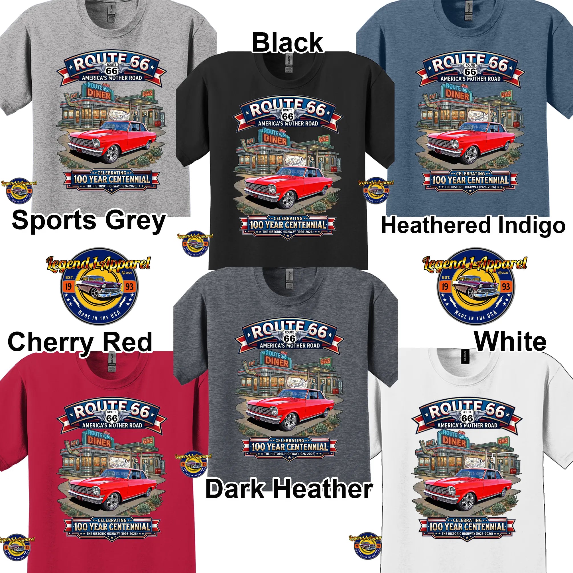 1964 Chevrolet Nova SS Classic Car Graphic Tee – Route 66 Centennial T-Shirt