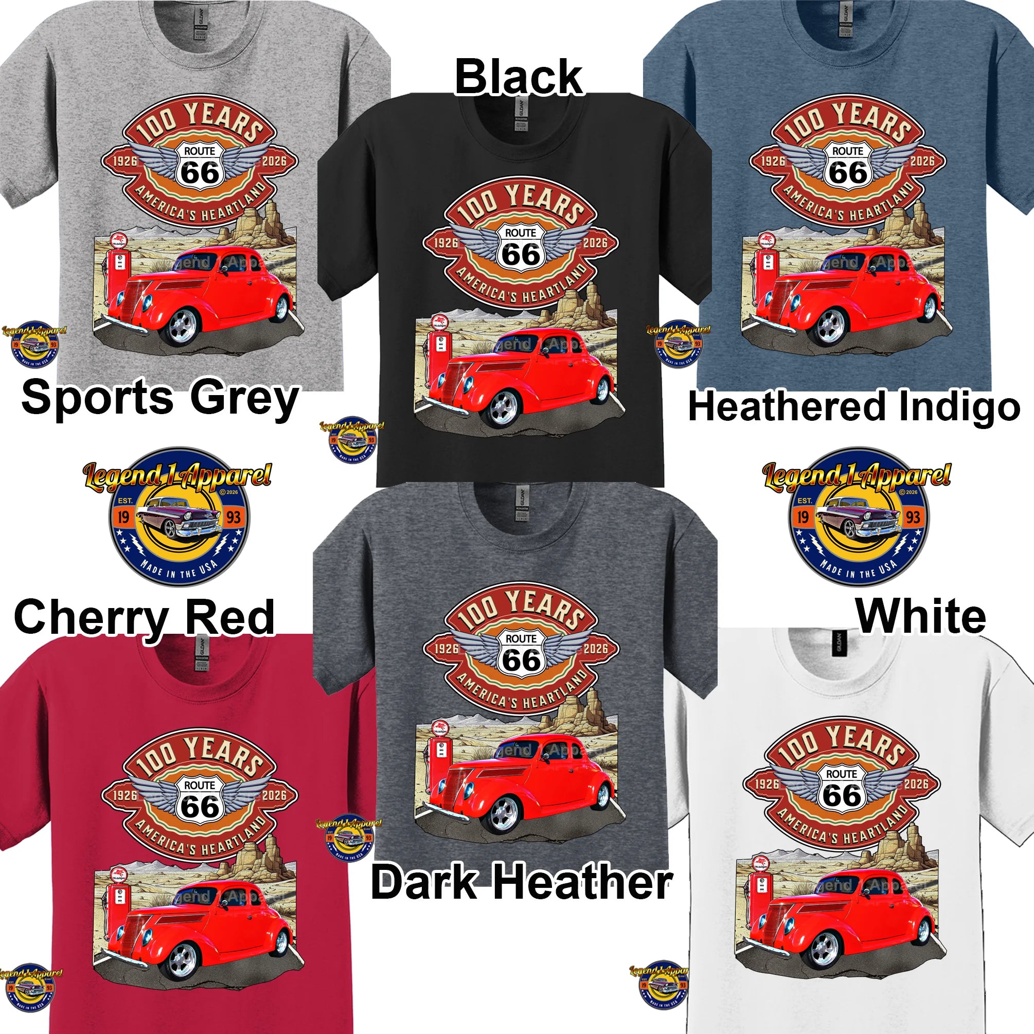 1937 Ford Coupe Classic Car Graphic Tee – Route 66 100 Years T-Shirt