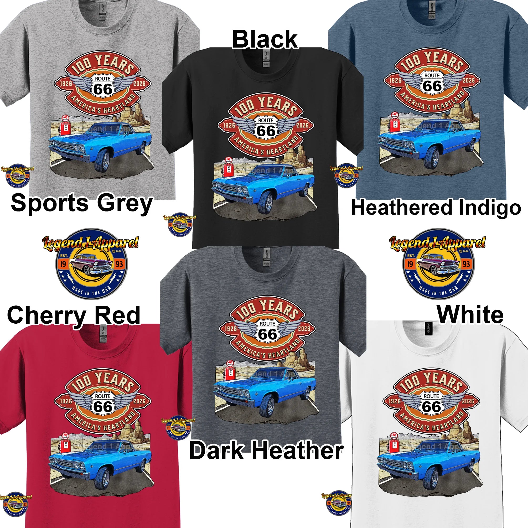 1966 Chevrolet El Camino Classic Truck Graphic Tee – Route 66 100 Years T-Shirt