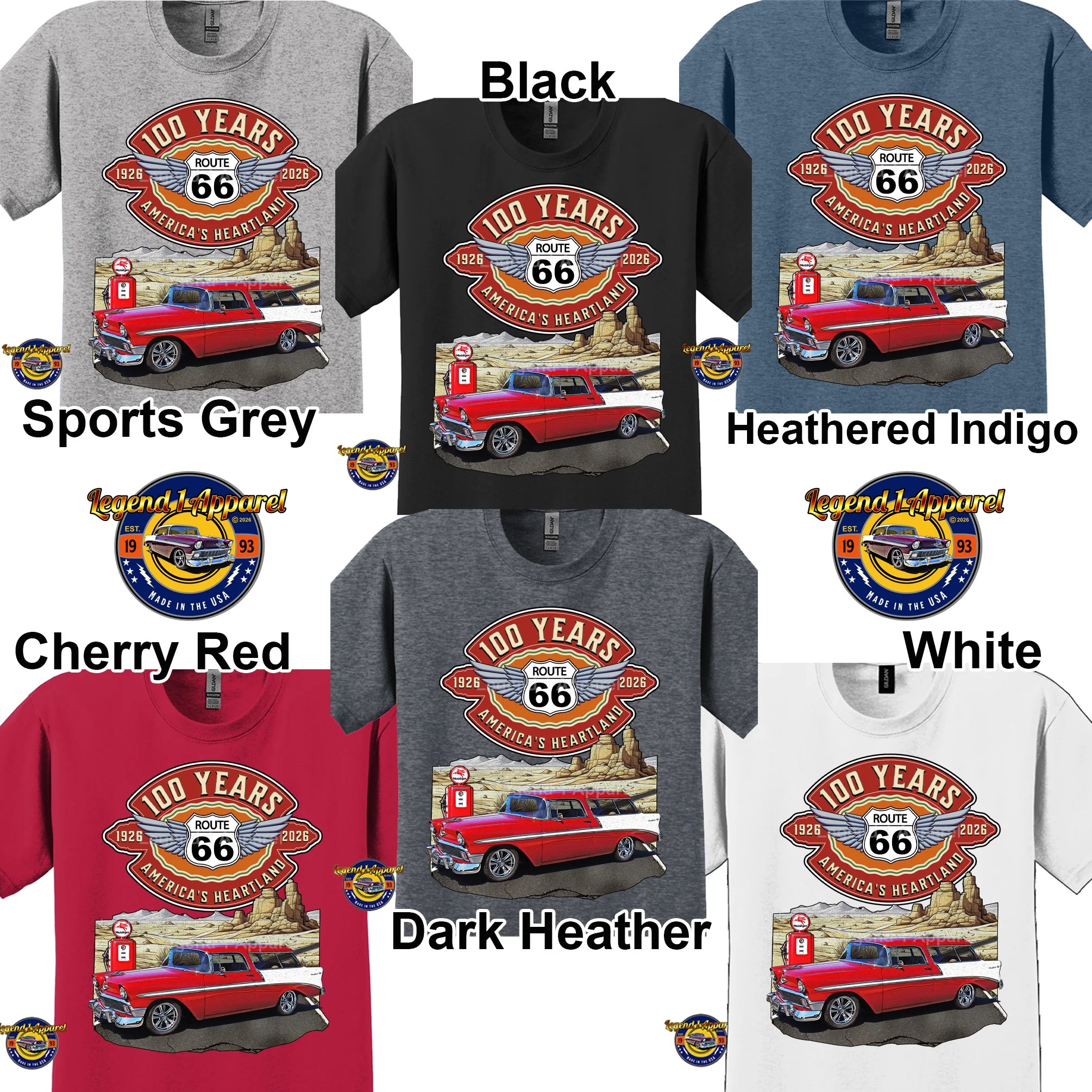 1956 Chevrolet Bel Air Nomad Classic Car Graphic Tee – Route 66 100 Years T-Shirt