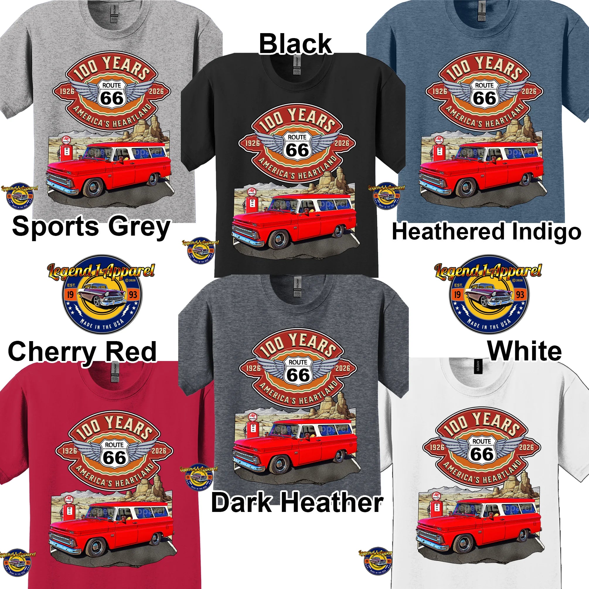 1966 Chevrolet Suburban Carryall Classic Truck Graphic Tee – Route 66 100 Years T-Shirt