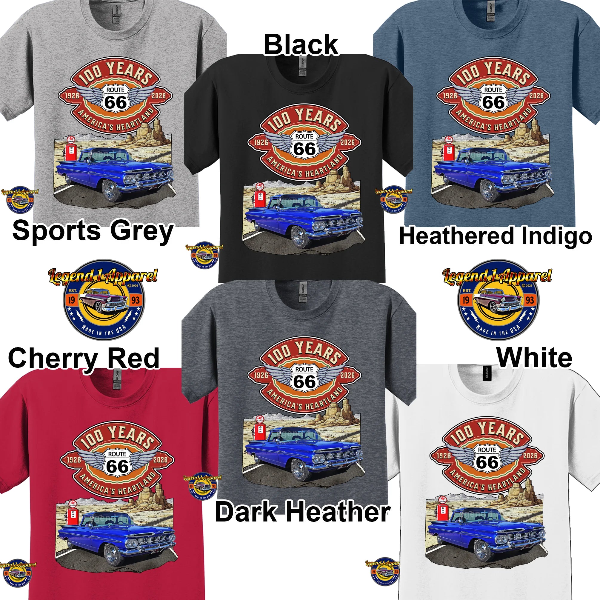 1959 Chevrolet El Camino Classic Truck Graphic Tee – Route 66 100 Years T-Shirt