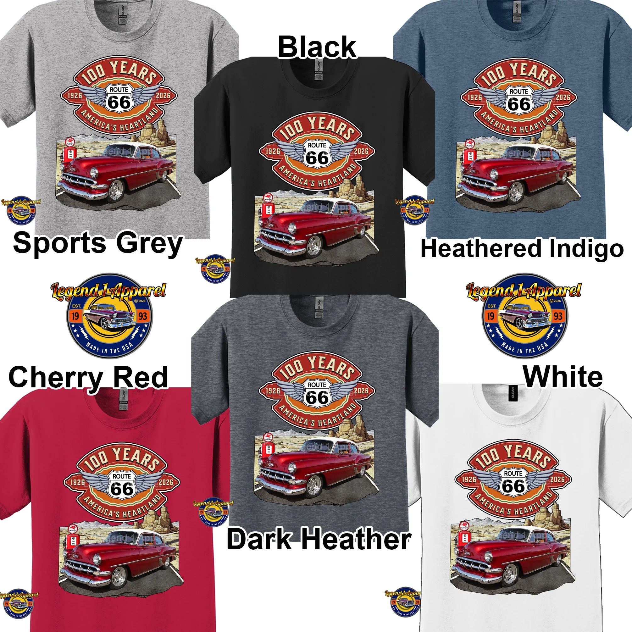 1954 Chevrolet Bel Air Coupe Classic Car Graphic Tee – Route 66 100 Years T-Shirt