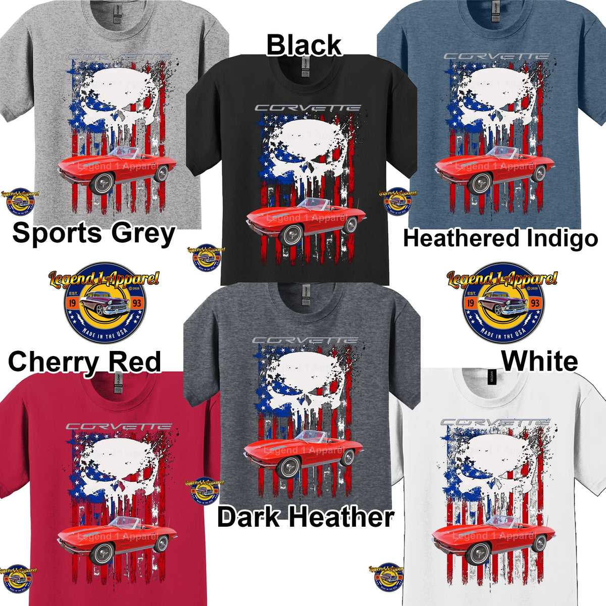 Your Classic Car or Hot Rod custom made T-shirt. Send us a picture of your car. Corvette USA Flag