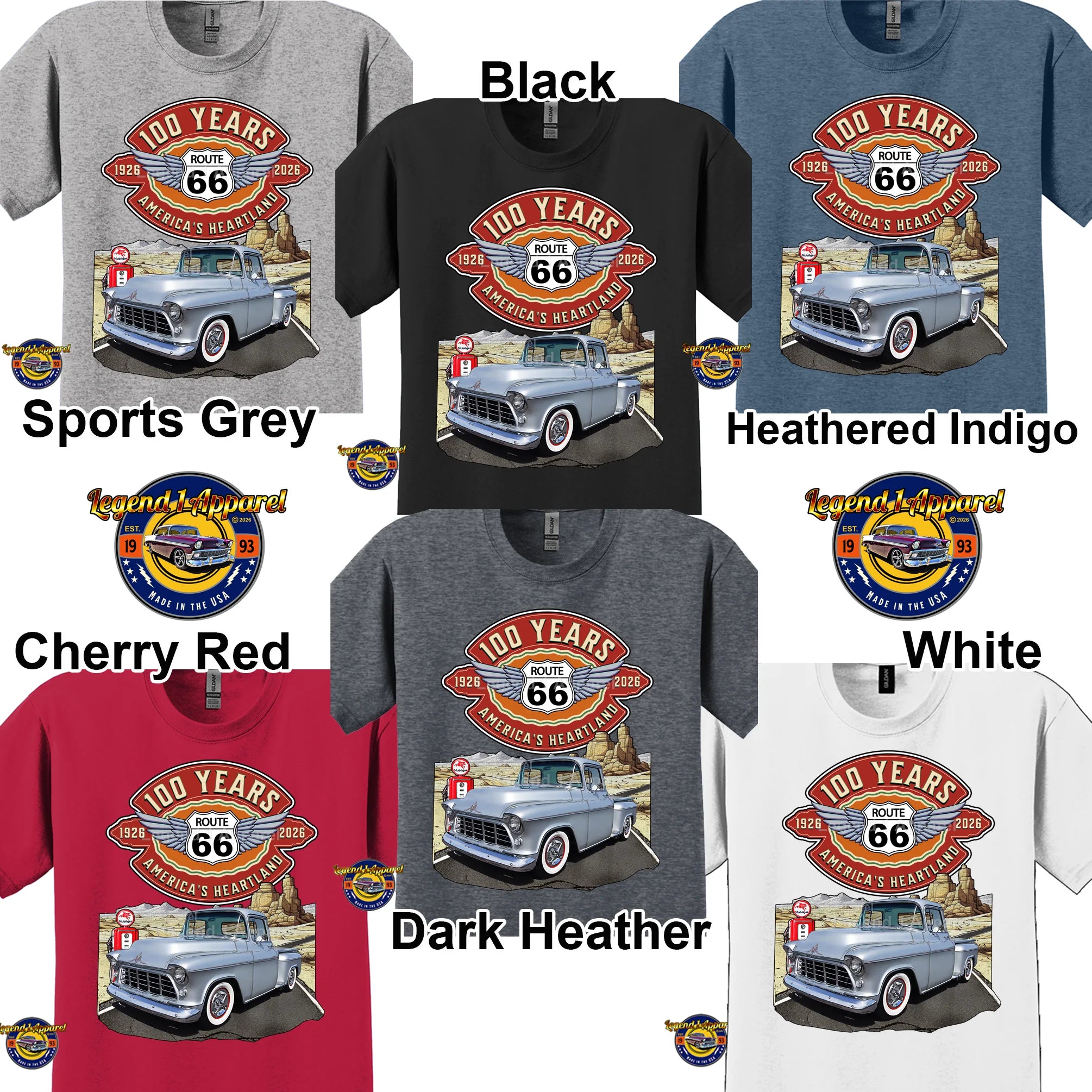 1955 Chevrolet Pick up Classic Truck Graphic Tee – Route 66 100 Years T-Shirt