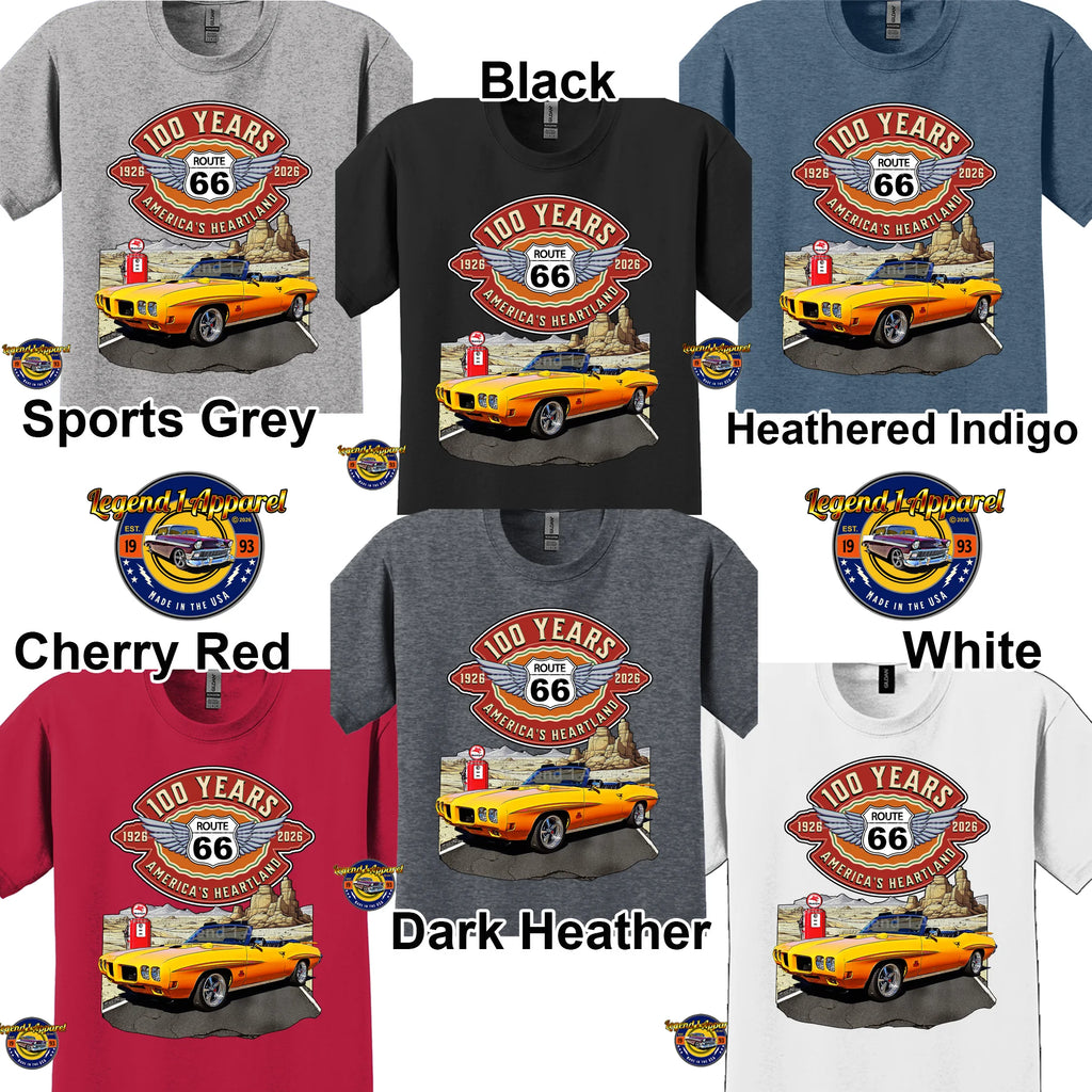 1970 Pontiac GTO Classic Car Graphic Tee – Route 66 100 Years T-Shirt