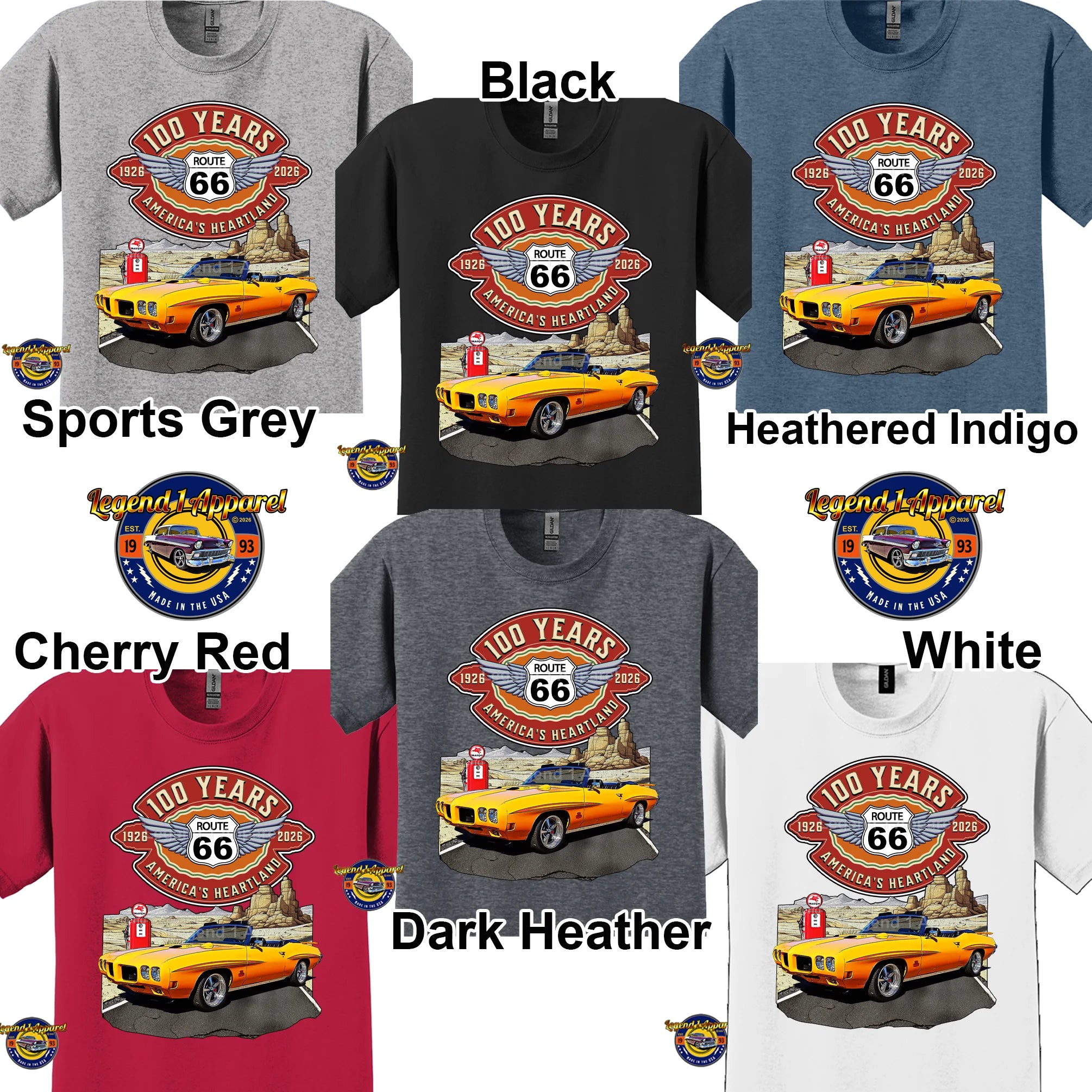 1970 Pontiac GTO Classic Car Graphic Tee – Route 66 100 Years T-Shirt