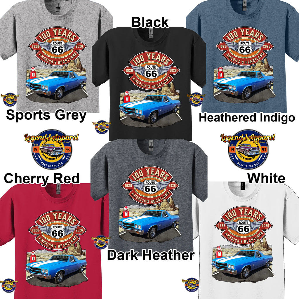 1970 Chevrolet El Camino Classic Truck Graphic Tee – Route 66 100 Years T-Shirt